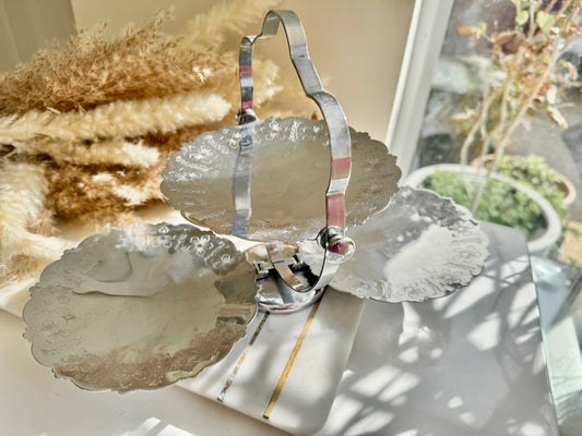 Vintage Silver Plated Folding Sweet Stand with Floral Engraving, Made in England
