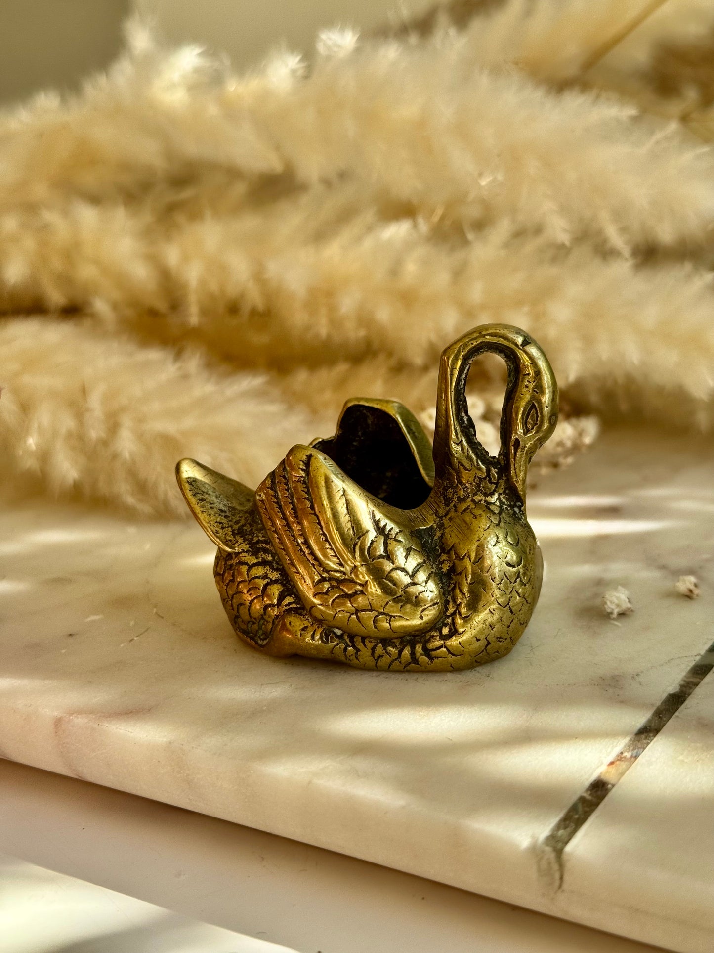 Miniature Brass Swan Match Strike Holder – Mid-Century English Decor