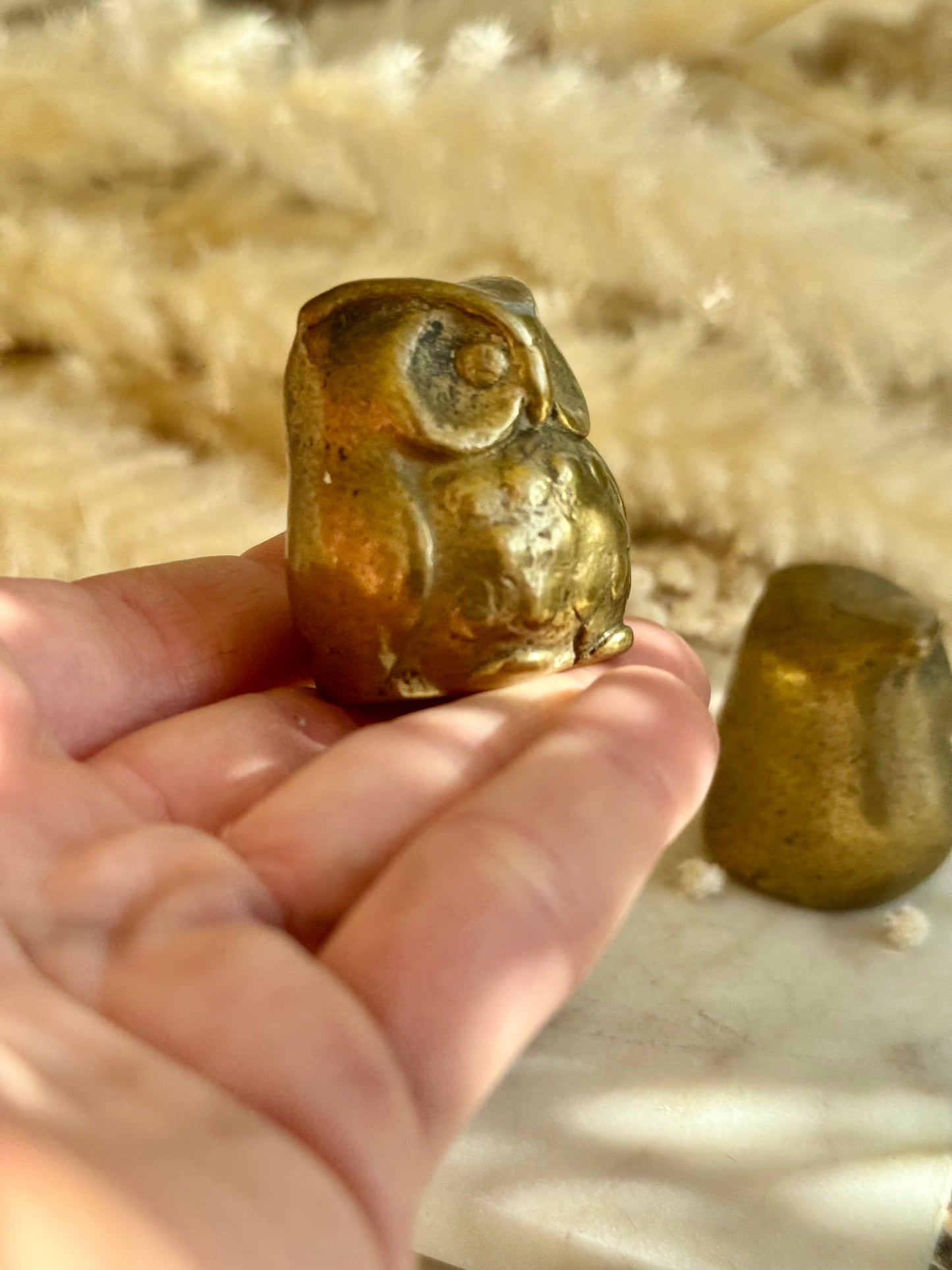 Pair of Vintage Solid Brass Owl Figurines – Mid-Century Miniature Animal Sculptures