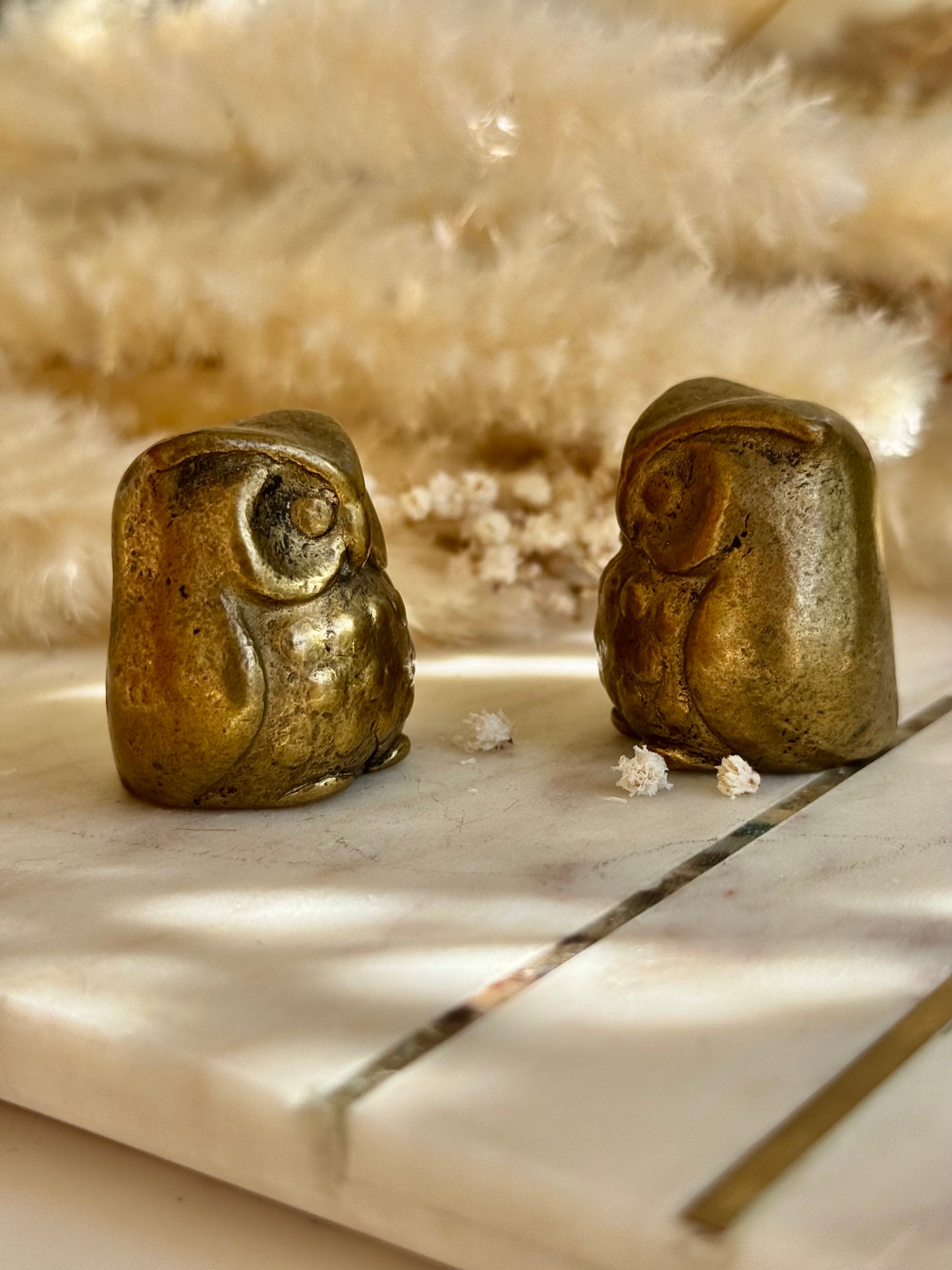 Pair of Vintage Solid Brass Owl Figurines – Mid-Century Miniature Animal Sculptures