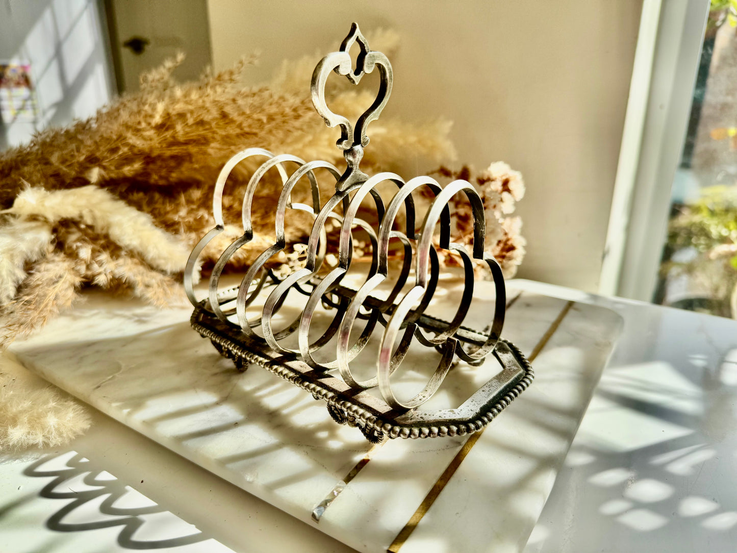 Antique Silver Plated Toast Rack by Harrison Brothers & Howson – 8 Slot, Ornate Handle, Sheffield c.1890