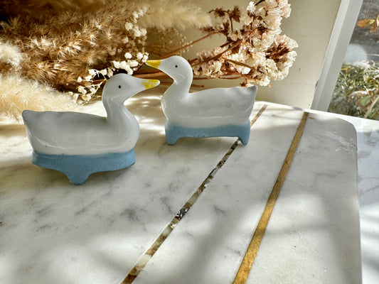 Vintage Ceramic Duck Cutlery Rests – Set of 2 Blue and White Glazed Knife Holders, 1980s