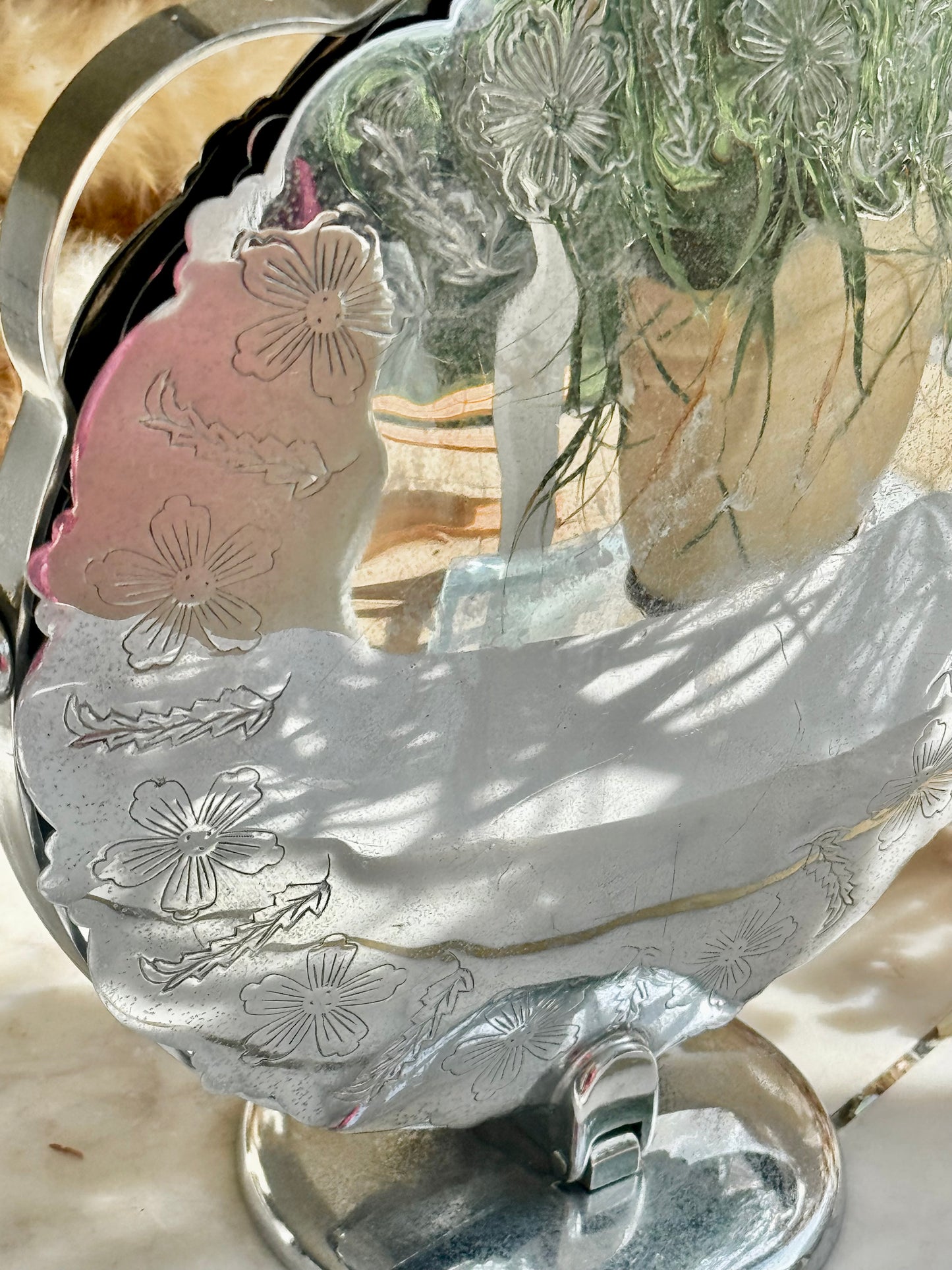 Vintage Silver Plated Folding Sweet Stand with Floral Engraving, Made in England