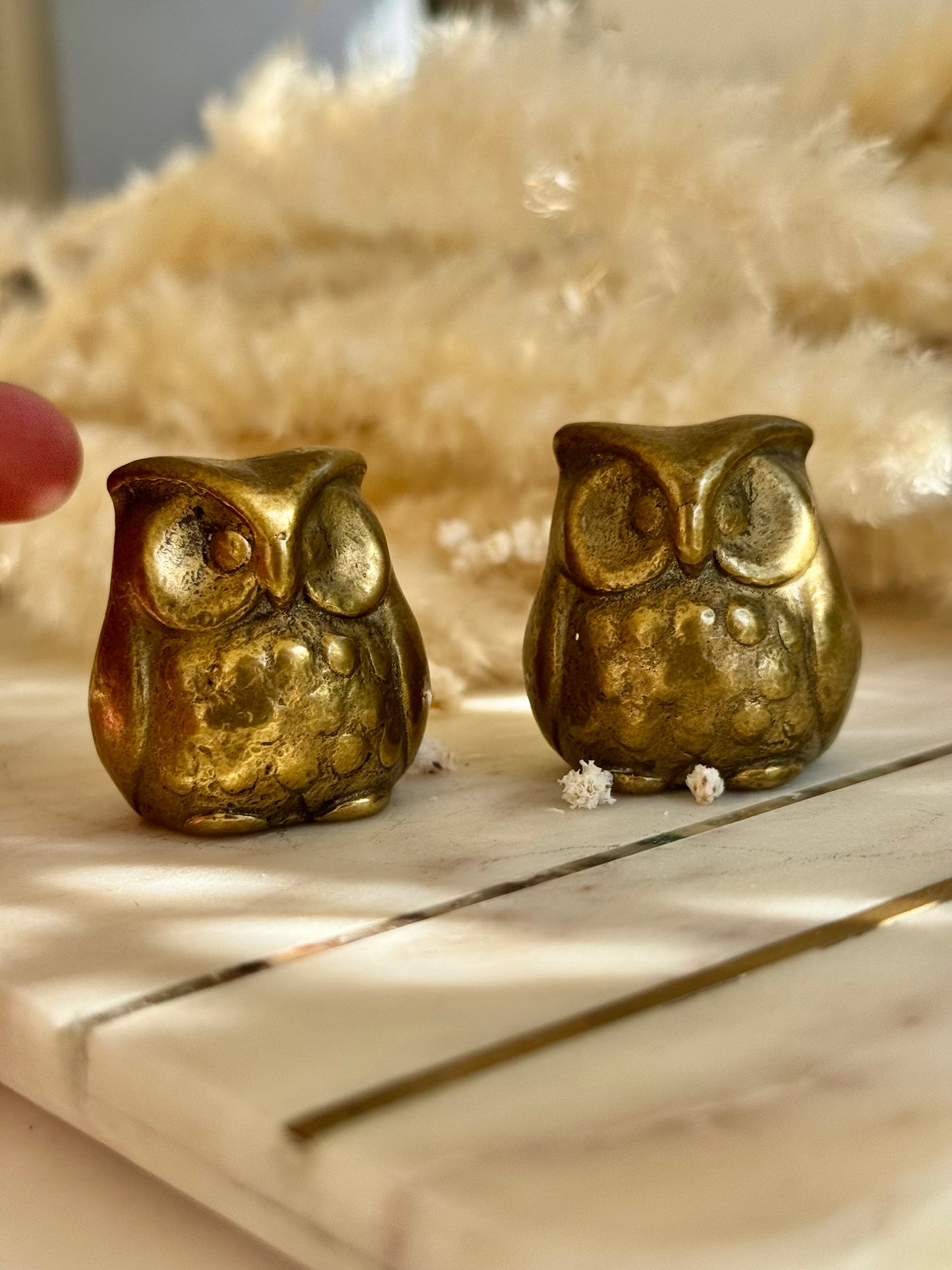 Pair of Vintage Solid Brass Owl Figurines – Mid-Century Miniature Animal Sculptures