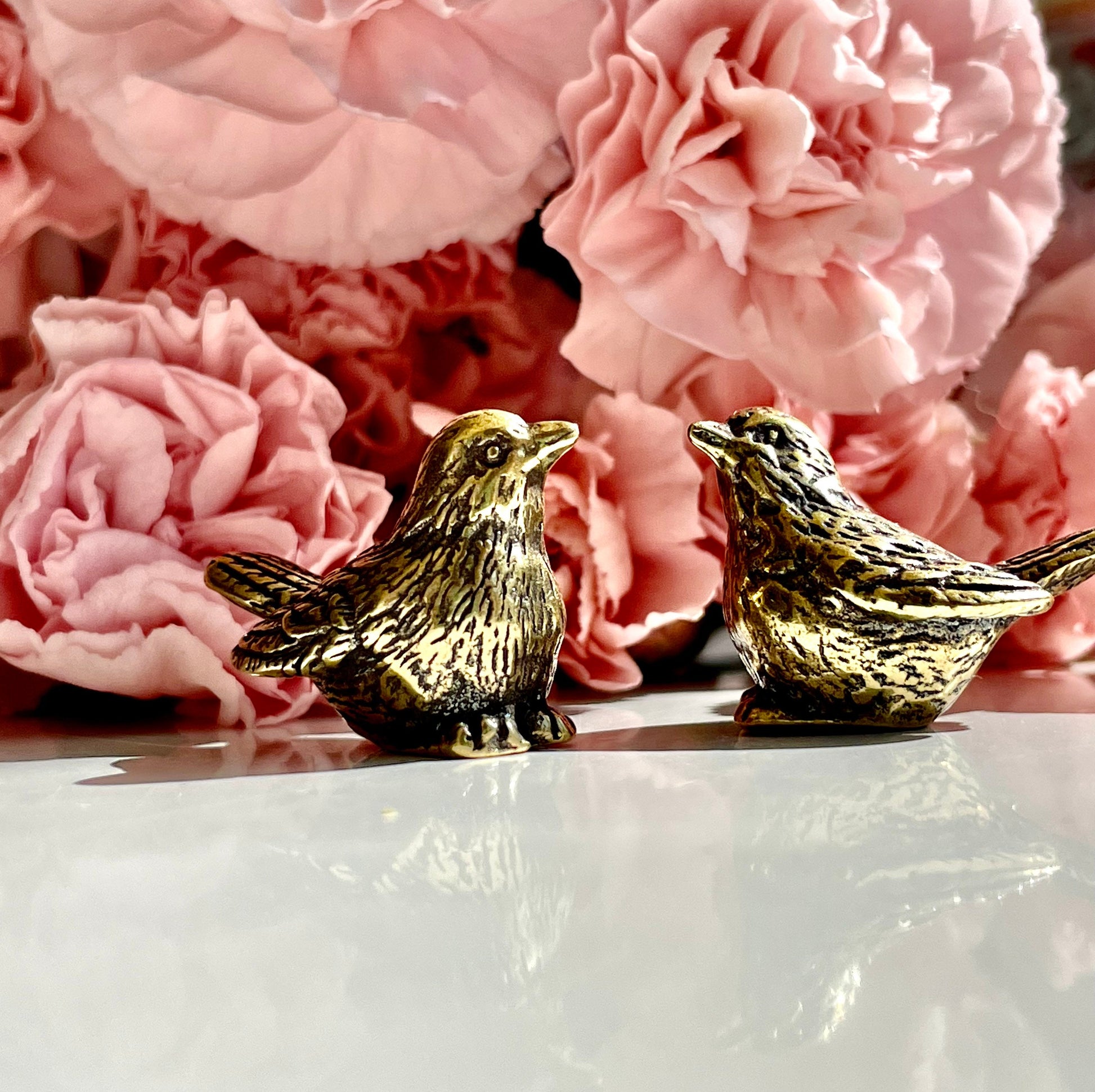 Adorable lifelike solid brass little chick birds statue, brass birdie figurine, adorable gift for bird lovers, st. valentine's day gift
