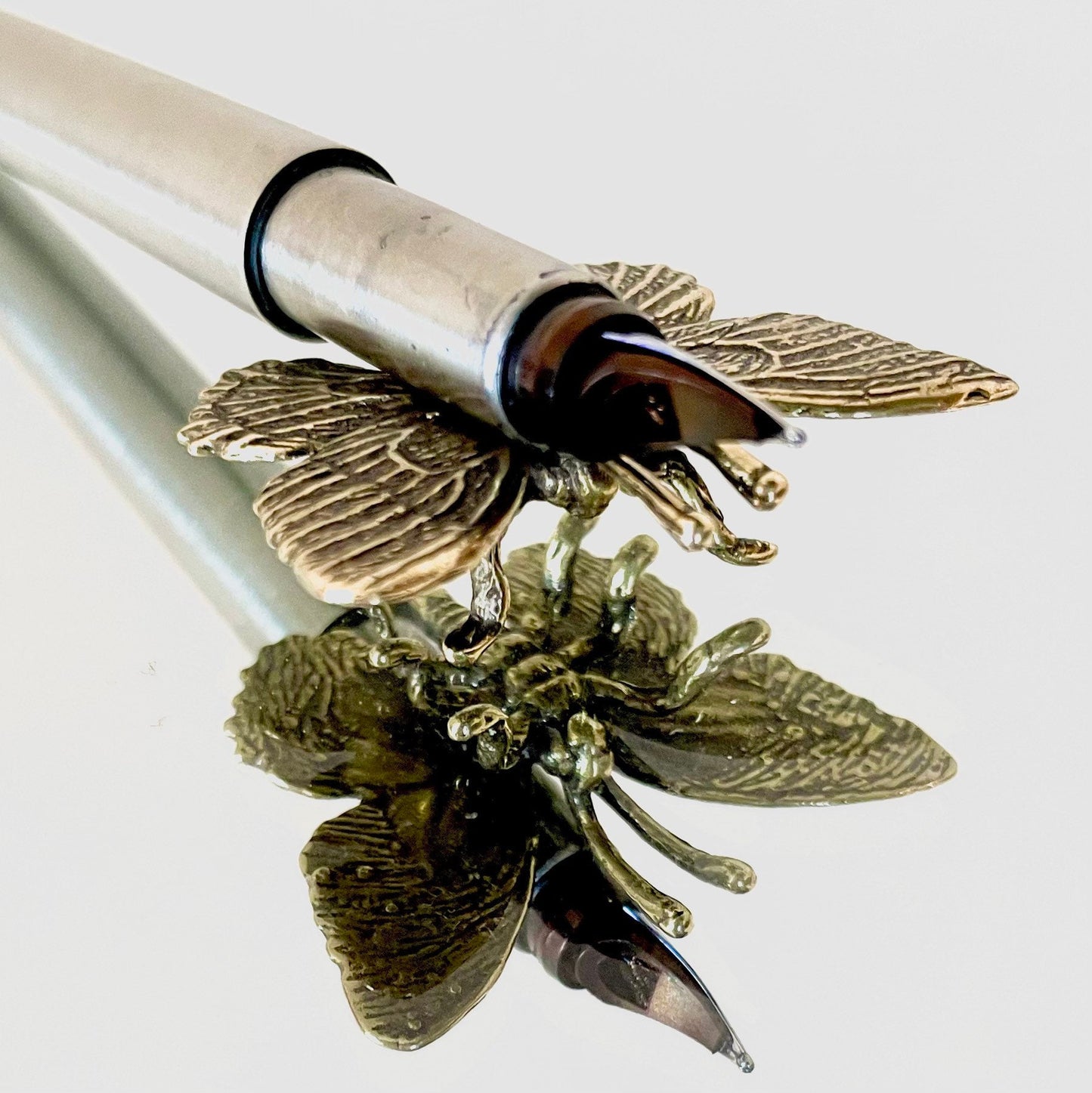 Fairy Butterfly metal figurine, Fine Lifelike solid brass statue, Fountain pen holder, desktop decor, gift for her, gift for colleague