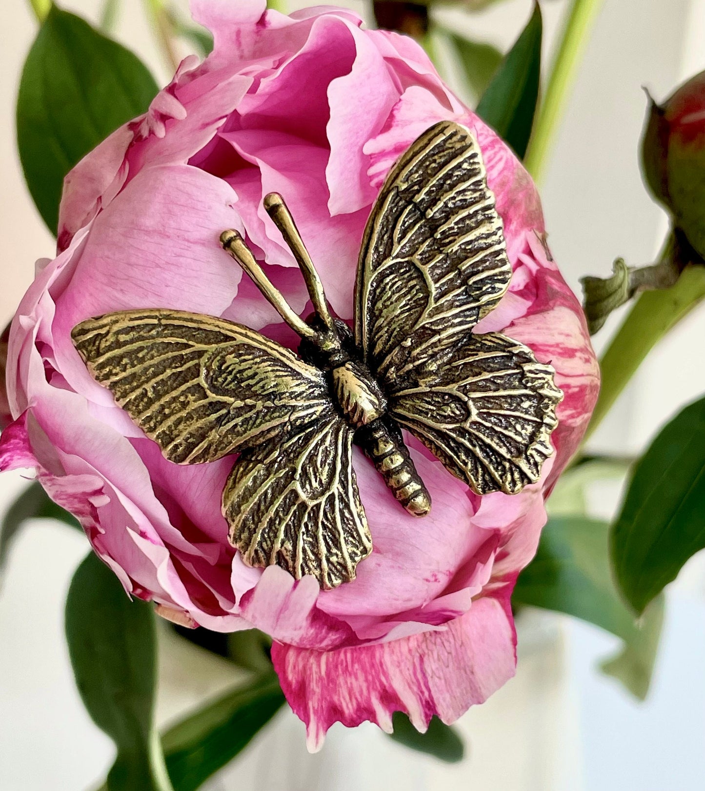 Fairy Butterfly metal figurine, Fine Lifelike solid brass statue, Fountain pen holder, desktop decor, gift for her, gift for colleague