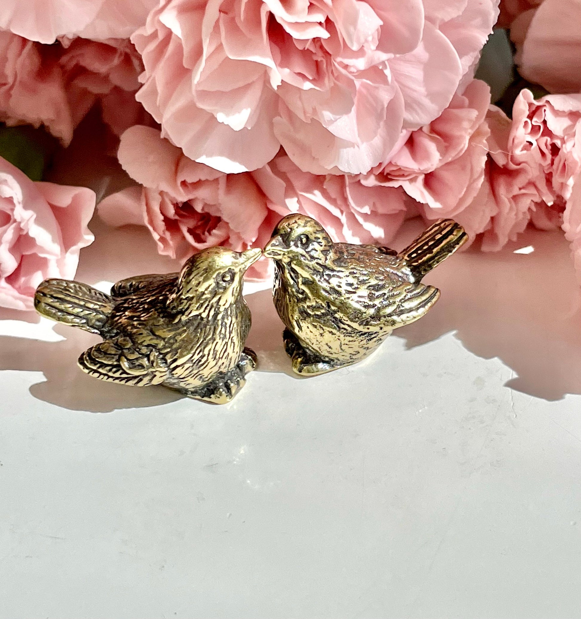 Adorable lifelike solid brass little chick birds statue, brass birdie figurine, adorable gift for bird lovers, st. valentine's day gift