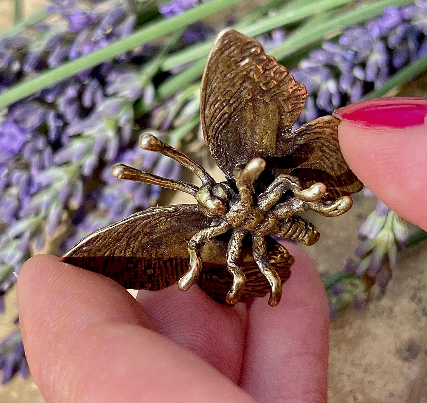 Fairy Butterfly metal figurine, Fine Lifelike solid brass statue, Fountain pen holder, desktop decor, gift for her, gift for colleague