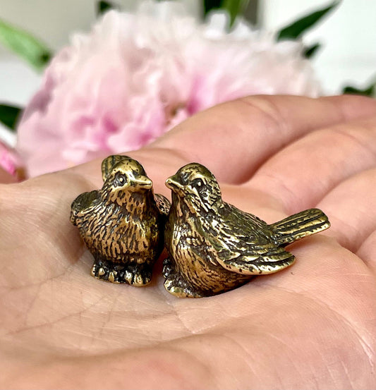 Adorable lifelike solid brass little chick birds statue, brass birdie figurine, adorable gift for bird lovers, st. valentine's day gift