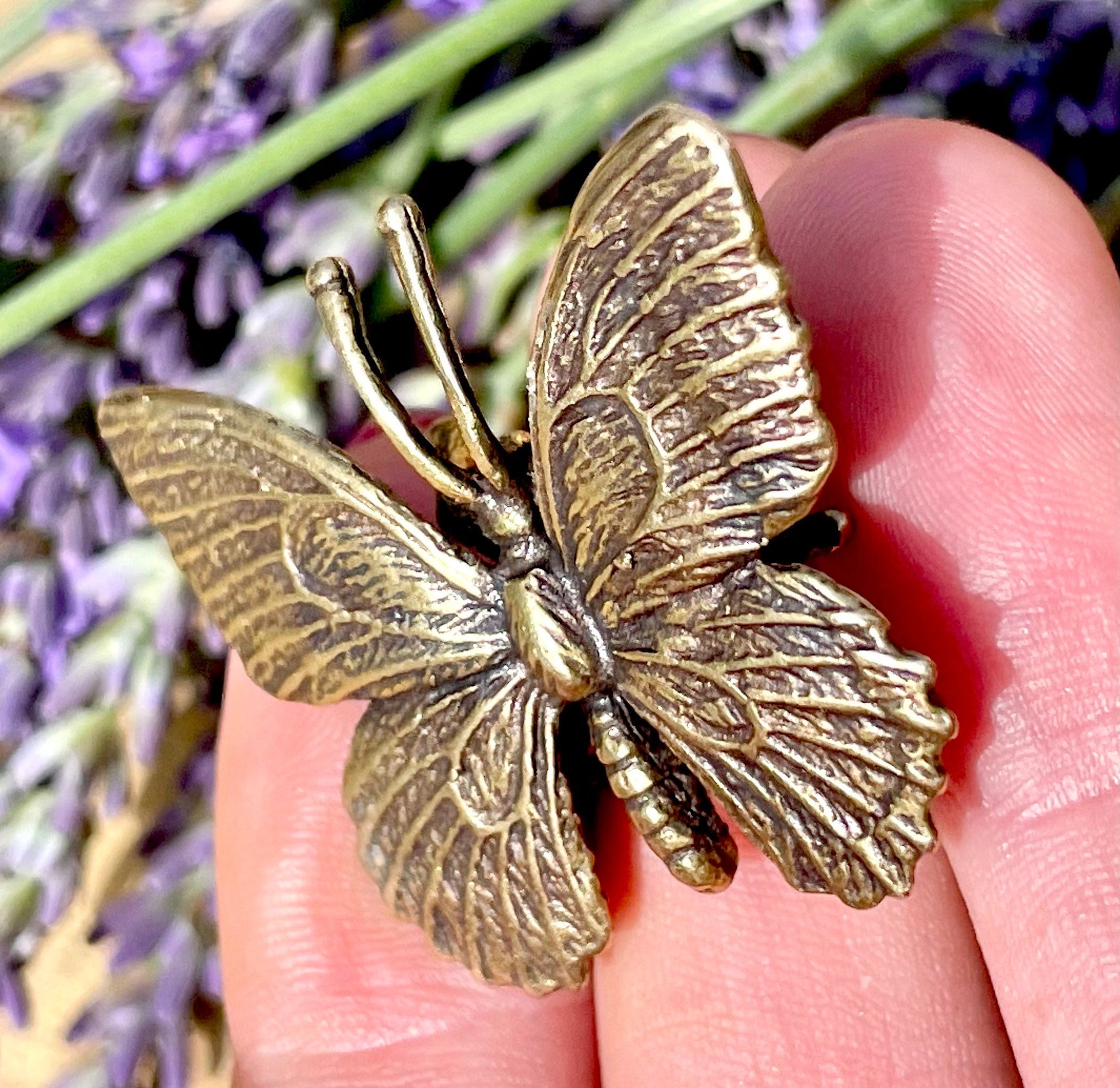 Fairy Butterfly metal figurine, Fine Lifelike solid brass statue, Fountain pen holder, desktop decor, gift for her, gift for colleague