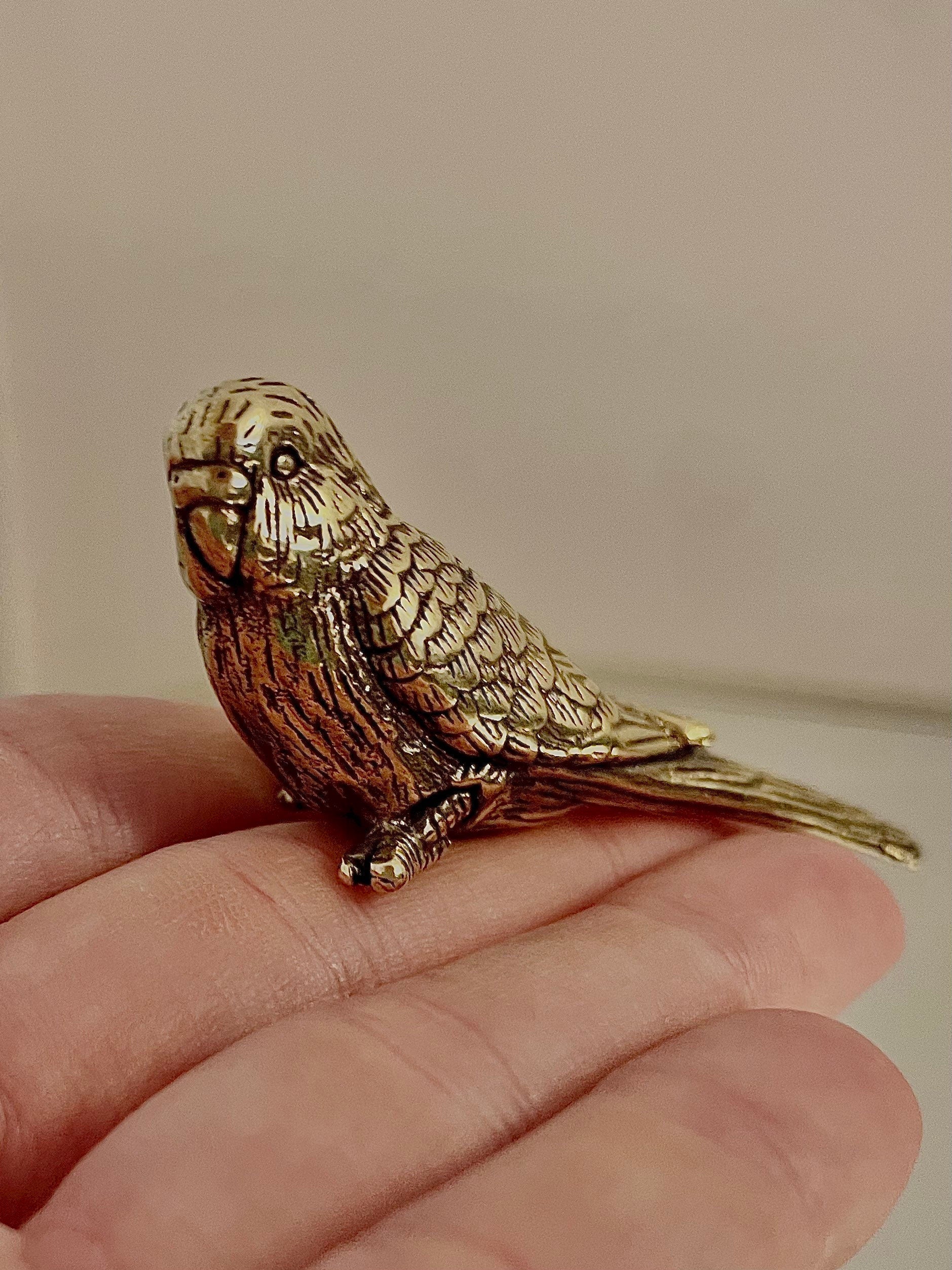 Budgerigar figurine, lifelike fine solid brass sculpture, Parakeet statuette, Parrot decor, gift for bird lovers, ornament for desktop