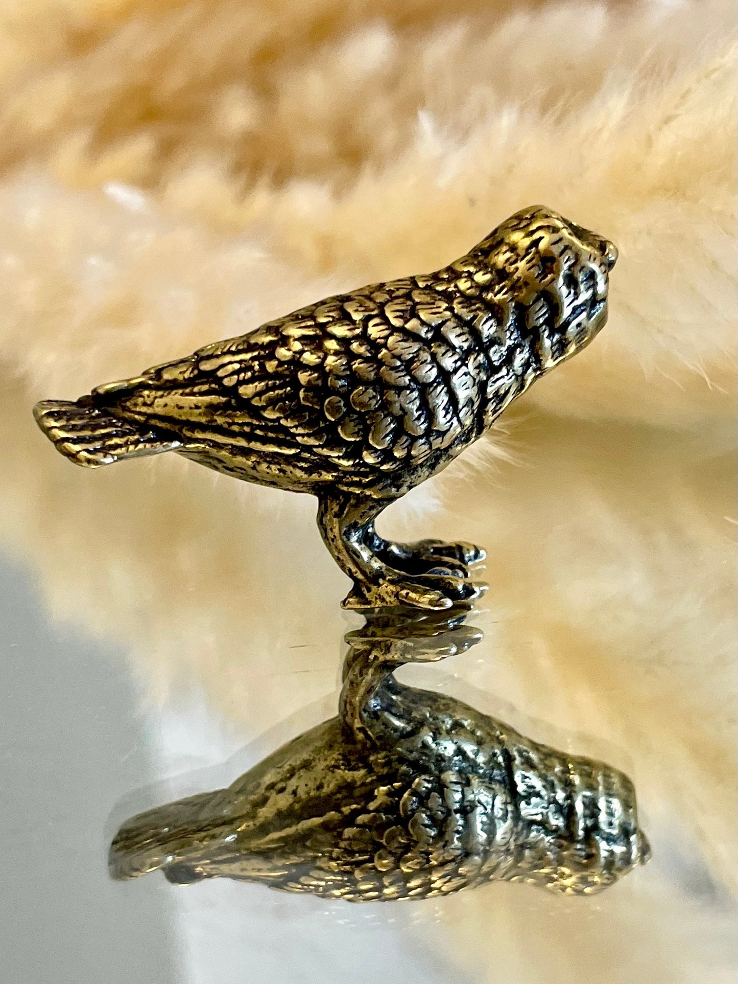 Wise Snowy Owl figurine, Metal Owl ornament, fine lifelike solid brass figurine, desktop decoration, winter bird statuette, Christmas gift