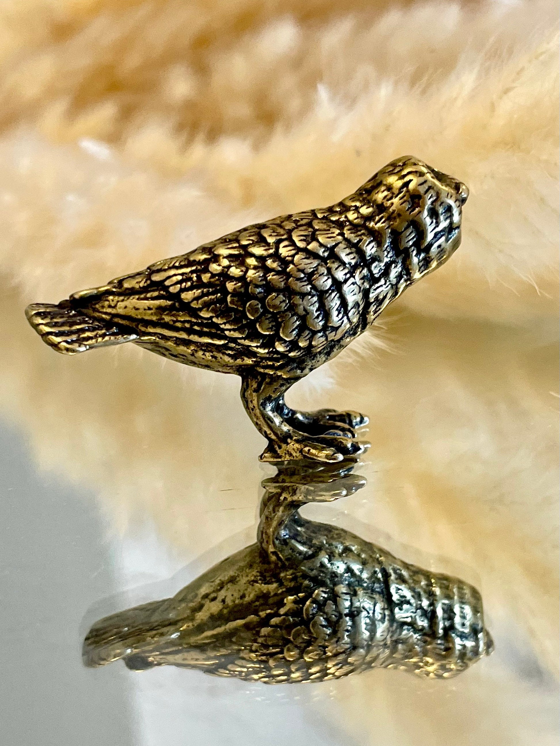 Wise Snowy Owl figurine, Metal Owl ornament, fine lifelike solid brass figurine, desktop decoration, winter bird statuette, Christmas gift