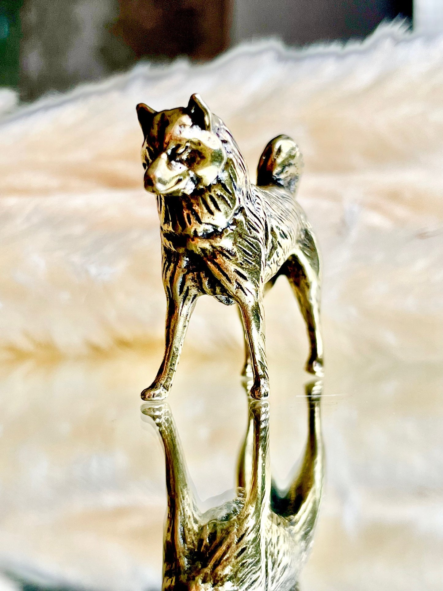 Akita figurine, Fine Solid brass dog figurine, Husky statuette, great gift for dog lovers, Desktop decoration
