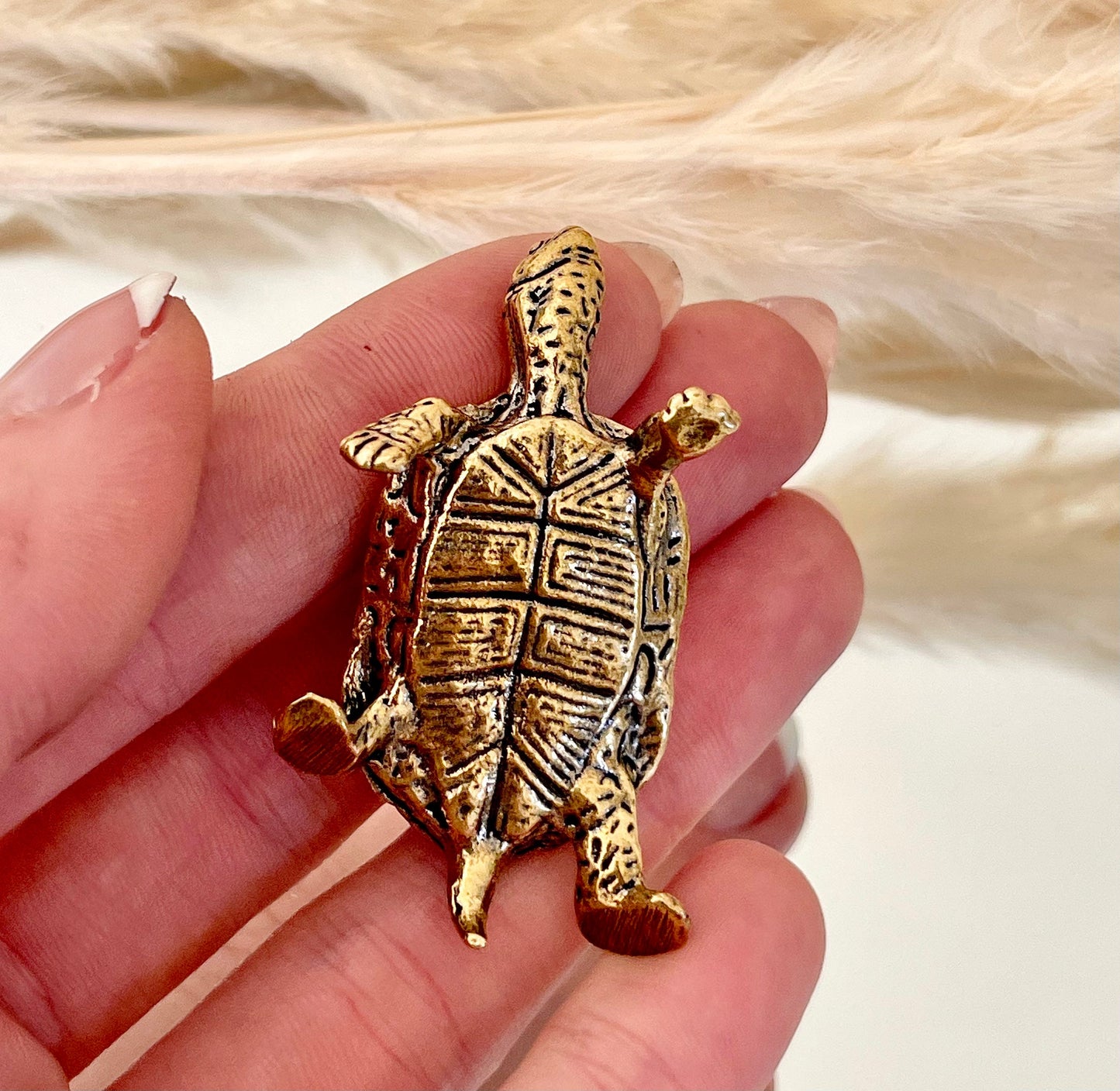 Brass Turtle figurine, Fine lifelike solid brass Pond slider figurine, Turtle ornament, Cute little gift, Japanese style statue, Feng Shui