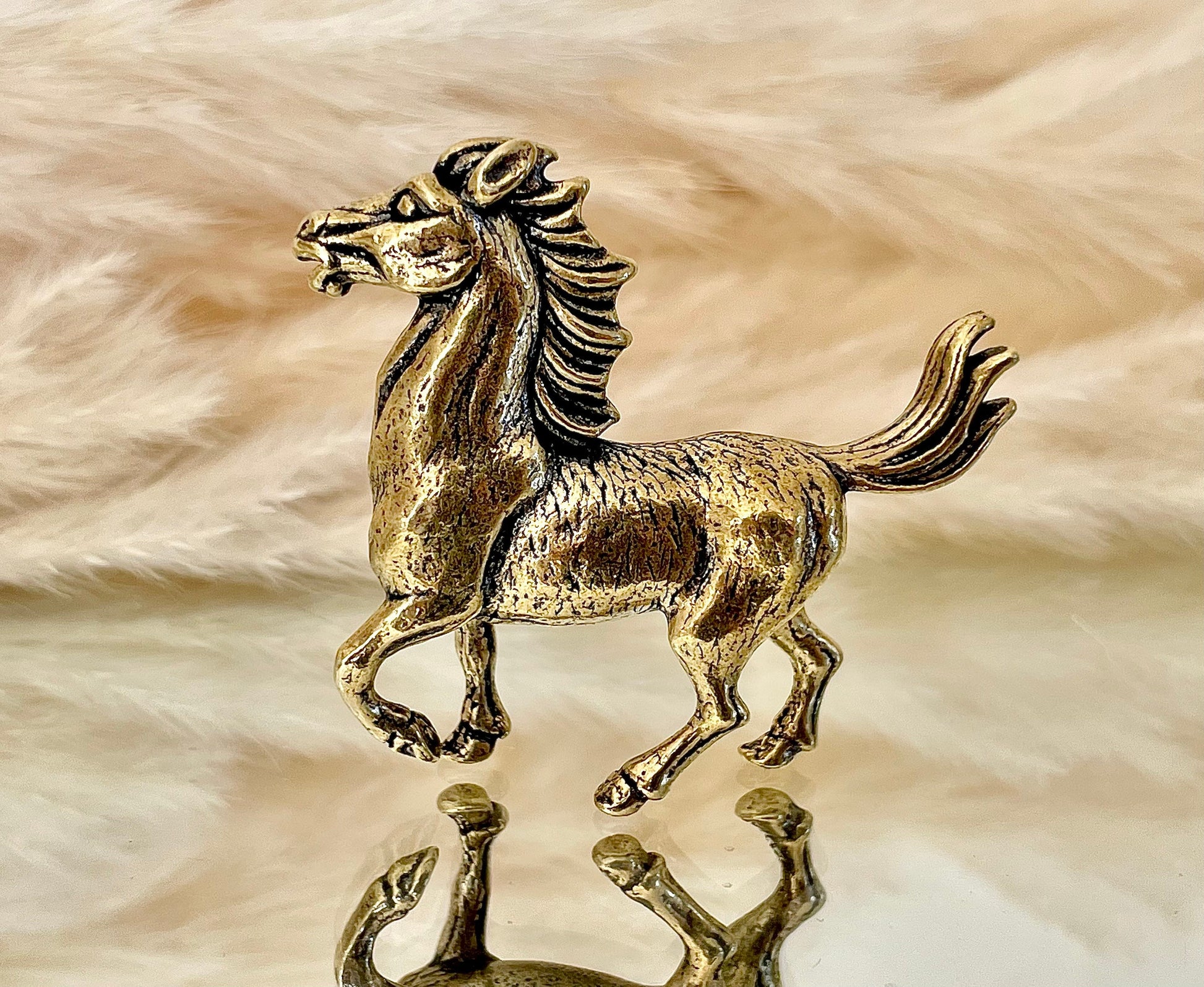 Unique Brass Pony Figurine - Delightful Fire Horse Ornament, Realistic Mustang Statue, Charming Horse Collectible