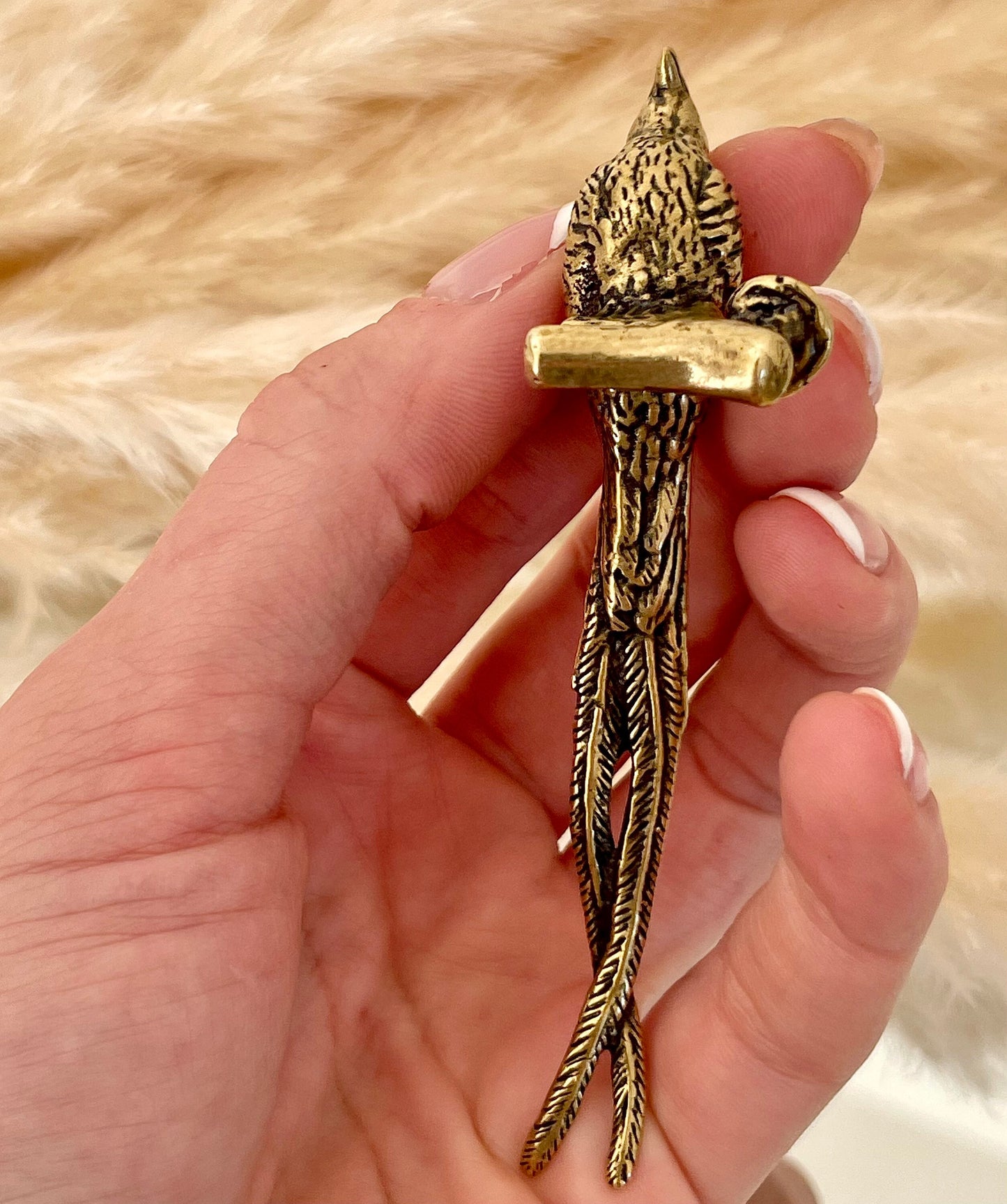 brass pheasant statue, bird of paradise art deco, home decor, coffee table vanity, bird lovers gift