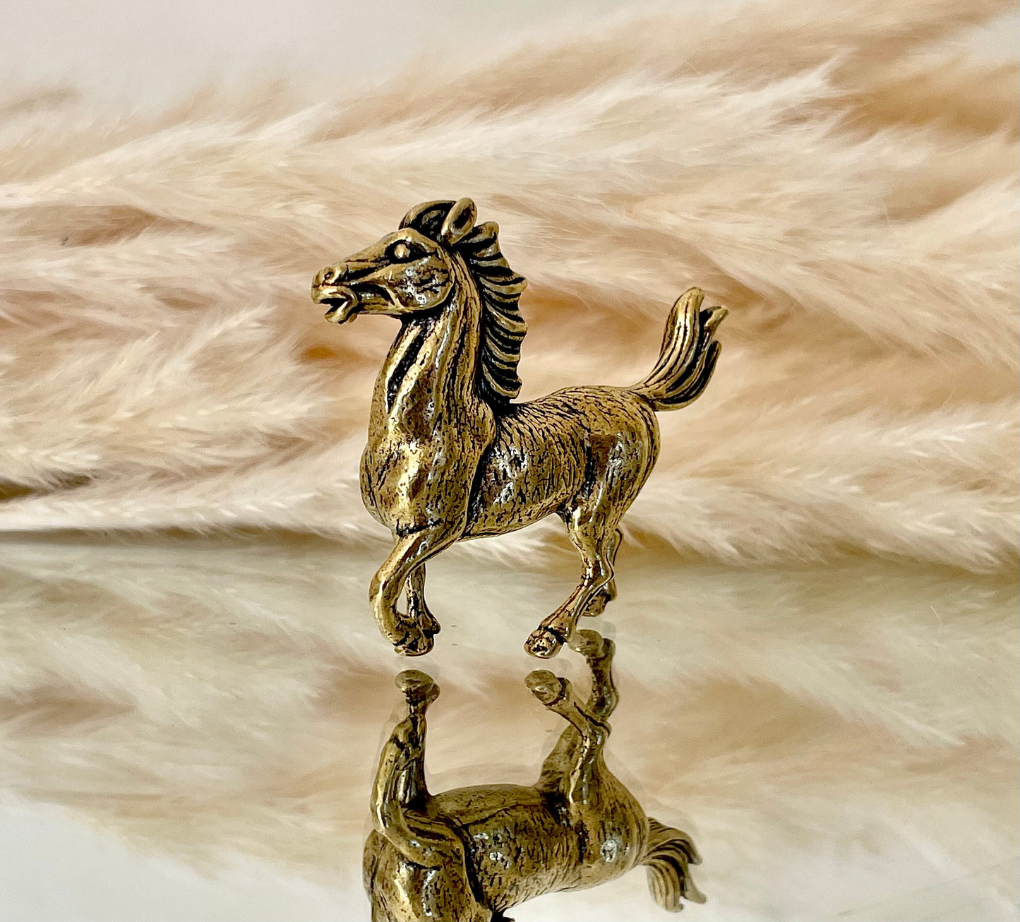 Unique Brass Pony Figurine - Delightful Fire Horse Ornament, Realistic Mustang Statue, Charming Horse Collectible