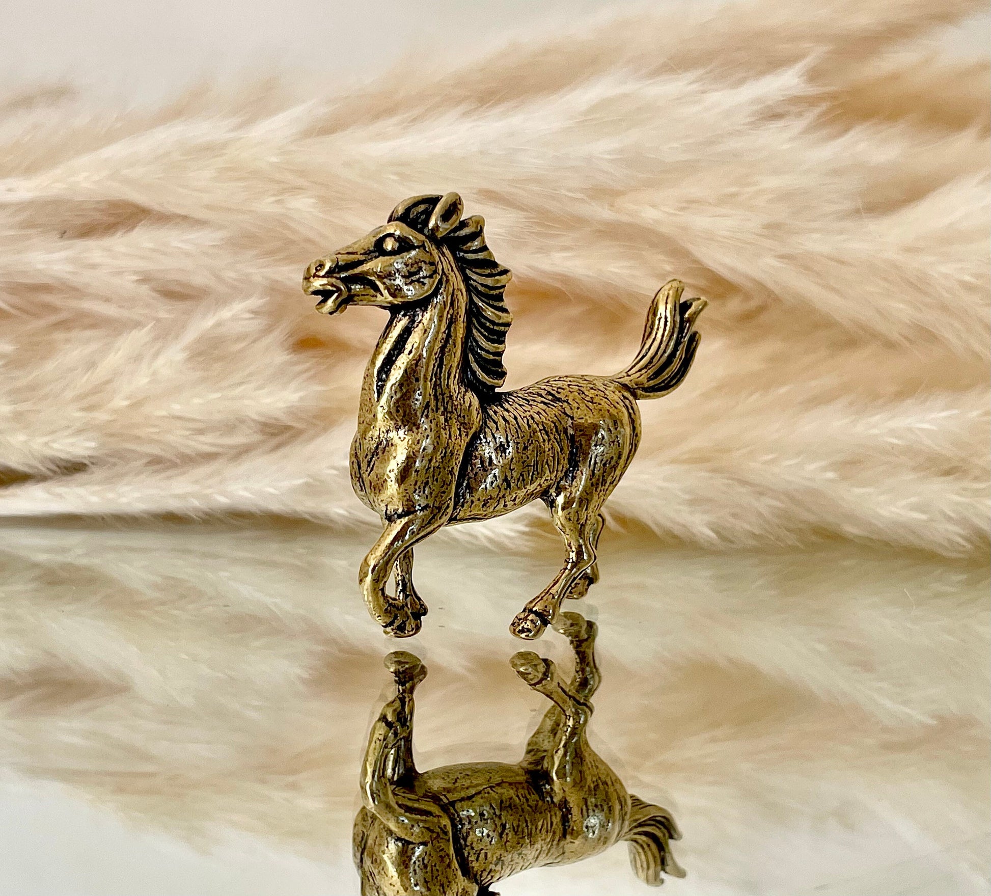 Unique Brass Pony Figurine - Delightful Fire Horse Ornament, Realistic Mustang Statue, Charming Horse Collectible