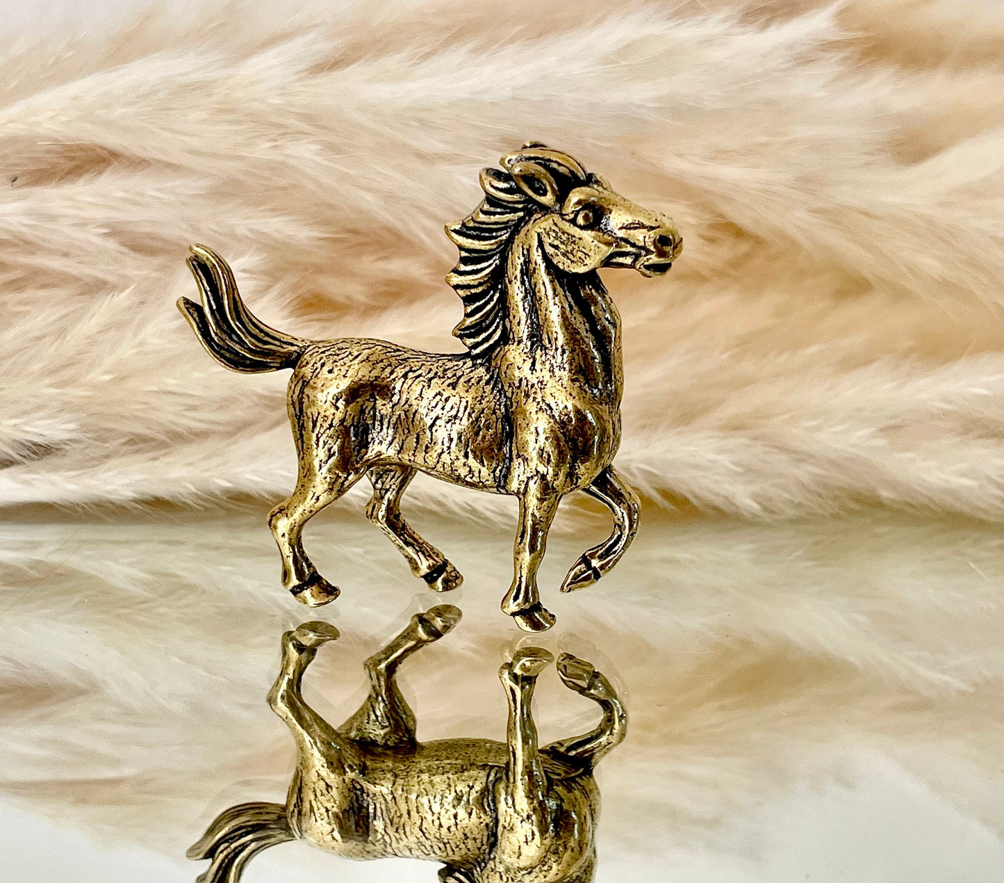 Unique Brass Pony Figurine - Delightful Fire Horse Ornament, Realistic Mustang Statue, Charming Horse Collectible