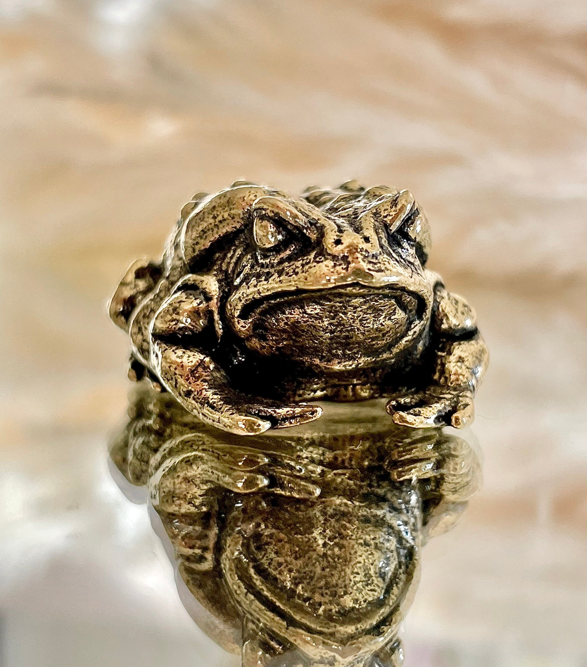 Common toad, lifelike Copper Cast, Solid brass figurine, Lost Wax Casting, Metal Artwork, Creative gift, Paperweight, Desktop ornament