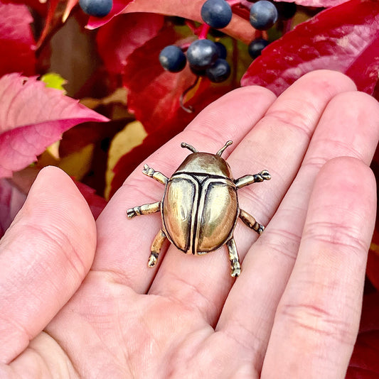 Solid brass Ladybug figurine, little ladybird statuette, fine metal workmanship, insect ornament, good luck trinket