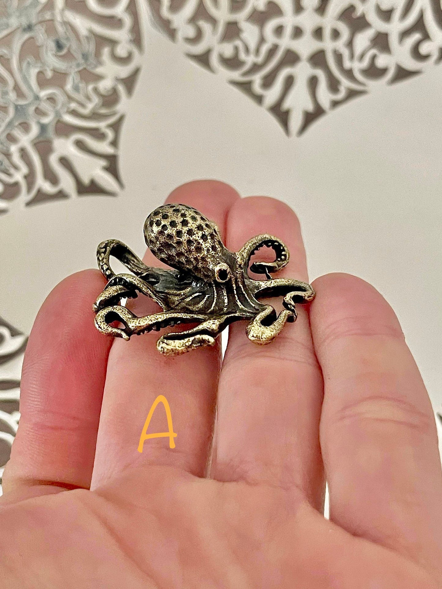 Solid Brass Octopus, calamari Miniature Figurine, Sea animals ornament, Home Decor, Collectible miniature, sea lover Gift, UK Seller
