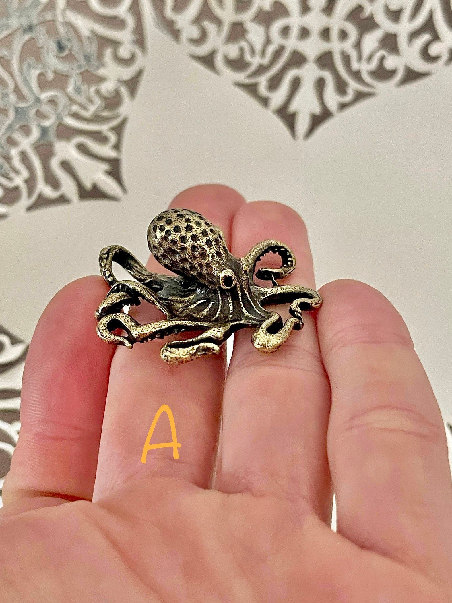 Solid Brass Octopus, calamari Miniature Figurine, Sea animals ornament, Home Decor, Collectible miniature, sea lover Gift, UK Seller