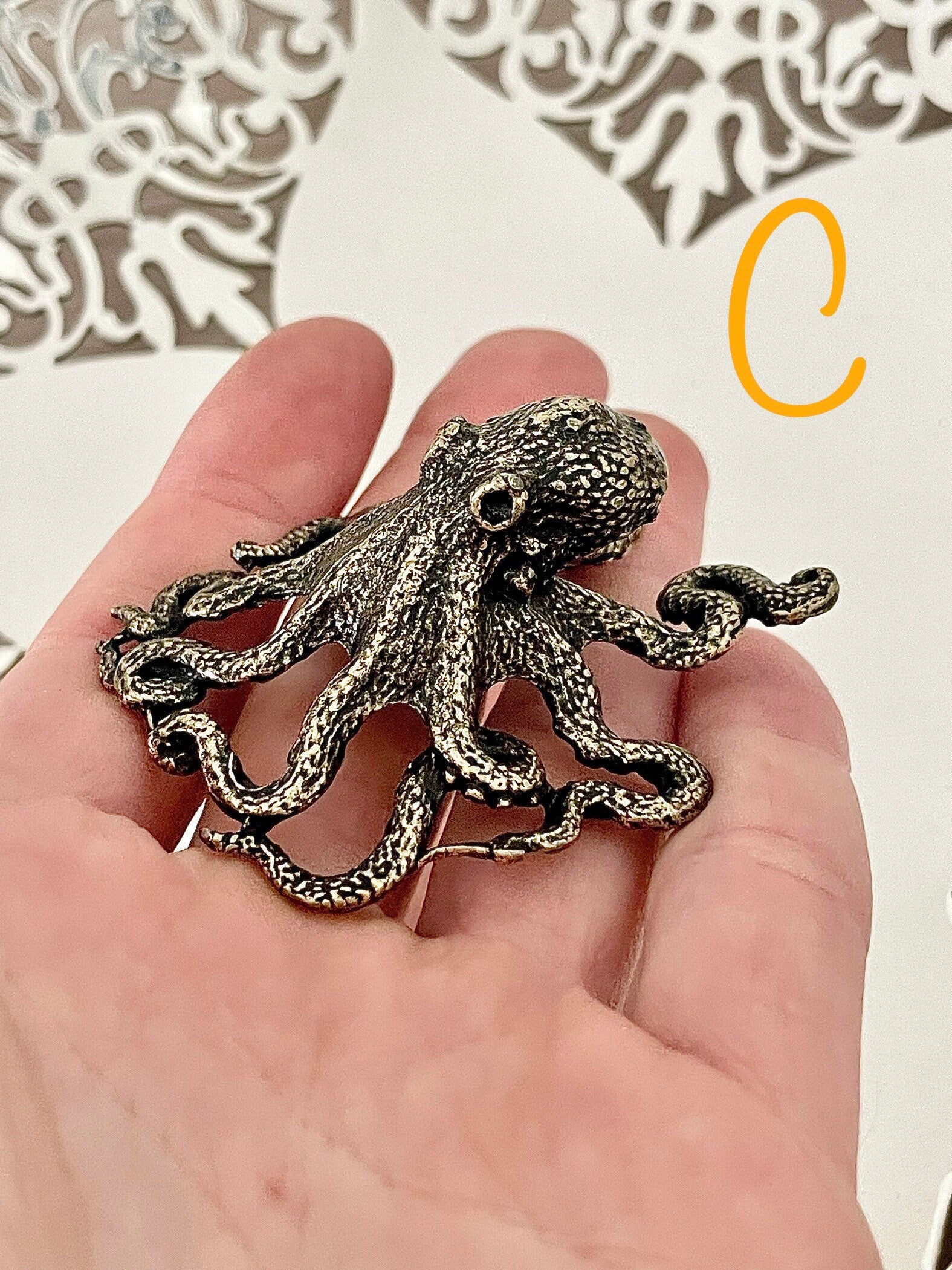 Solid Brass Octopus, calamari Miniature Figurine, Sea animals ornament, Home Decor, Collectible miniature, sea lover Gift, UK Seller