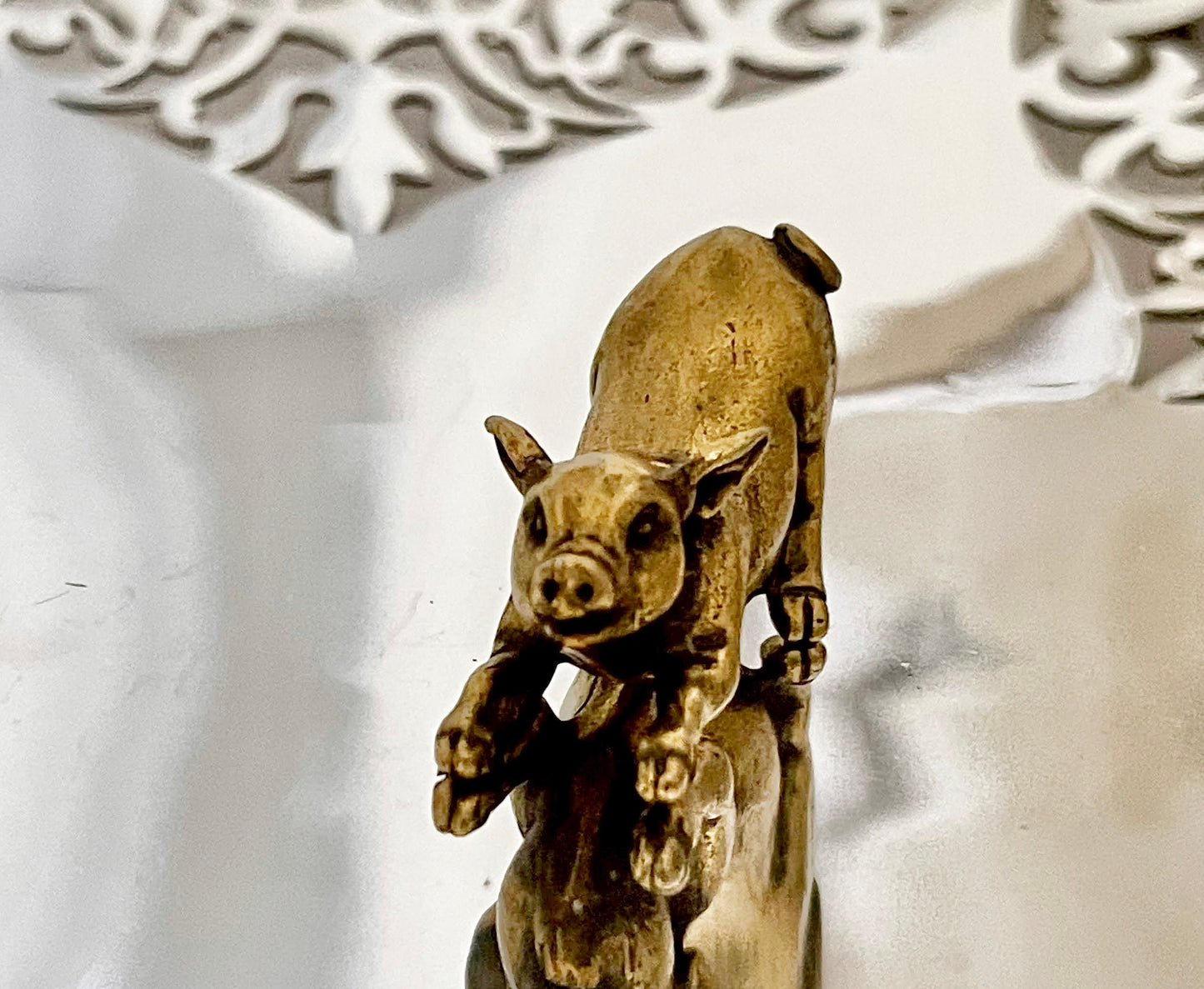 Happy little piglet fine workmanship solid brass miniature, lost wax casting, pig figurine, cute little animal sculpture