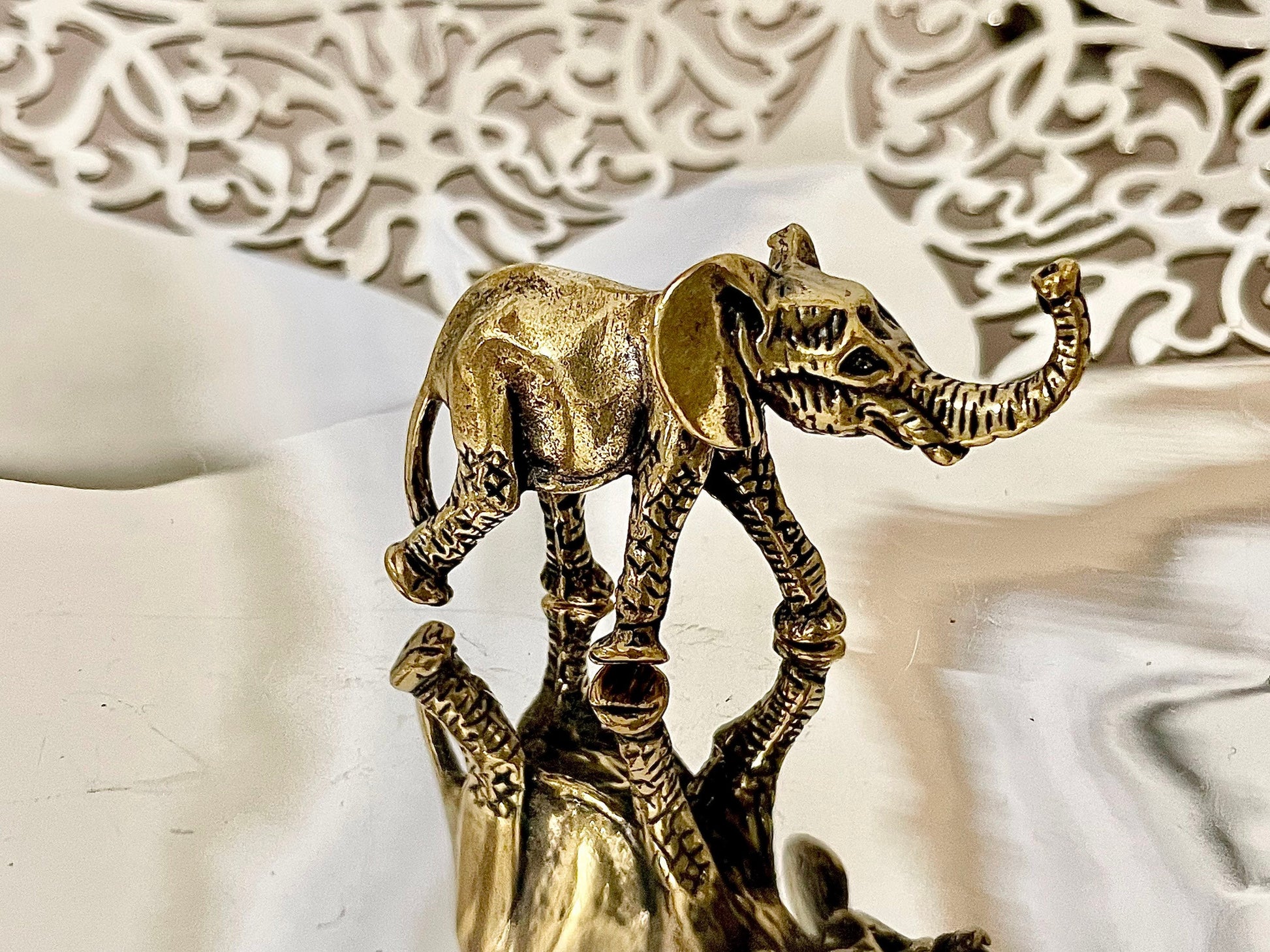Adorable Solid Brass Baby Elephant Figurine - Cute Home Decor Accent