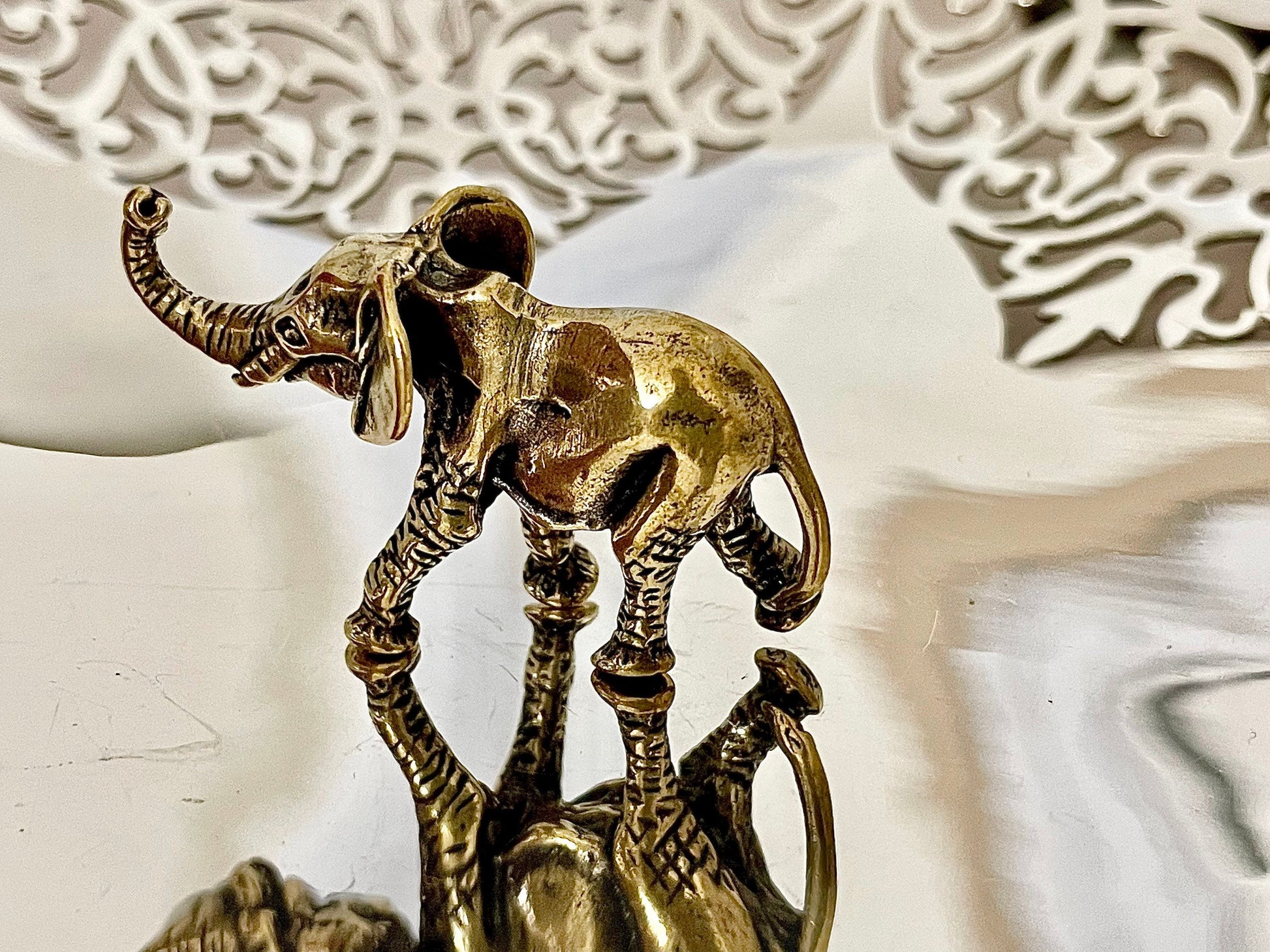 Adorable Solid Brass Baby Elephant Figurine - Cute Home Decor Accent