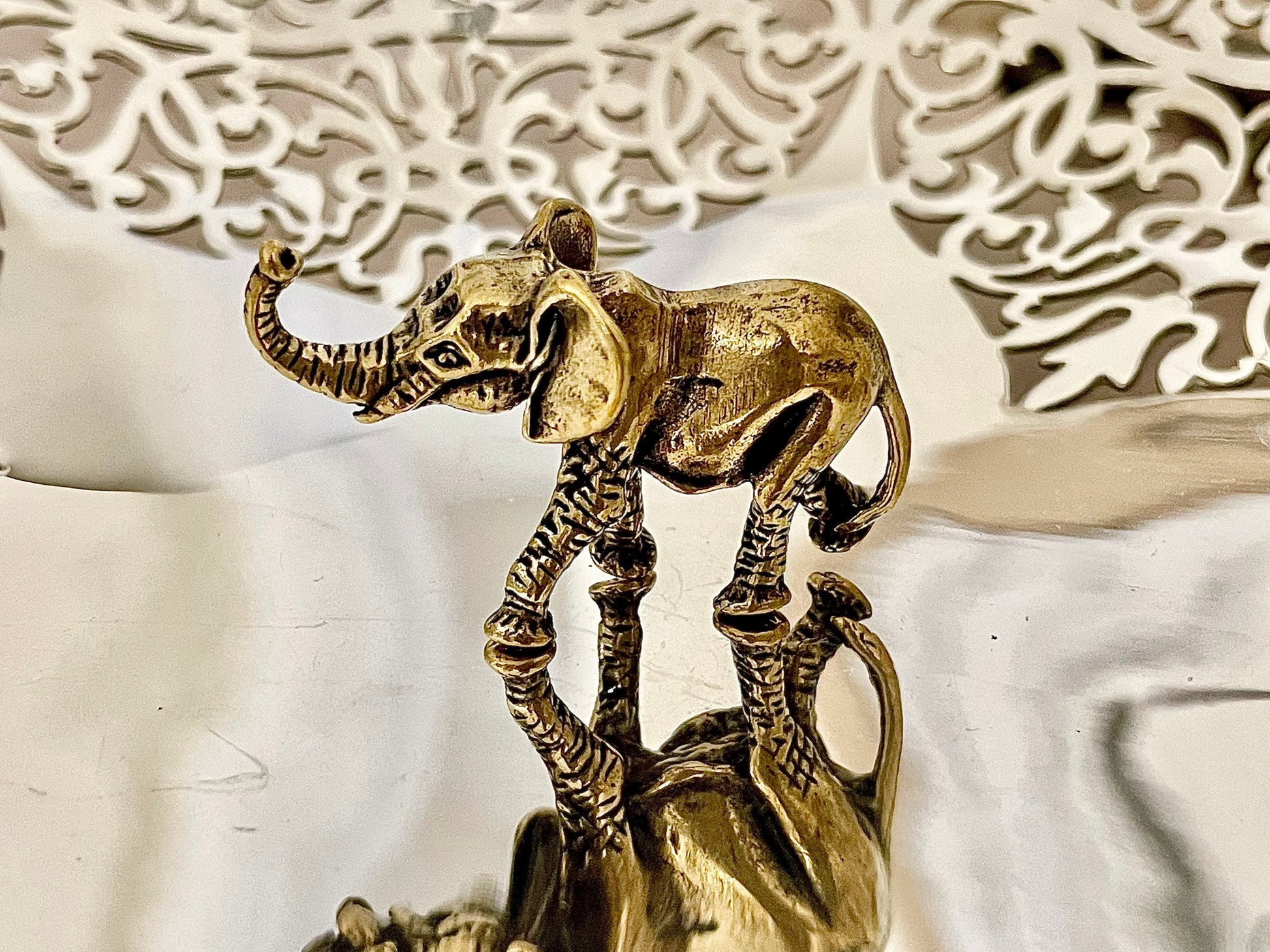 Adorable Solid Brass Baby Elephant Figurine - Cute Home Decor Accent
