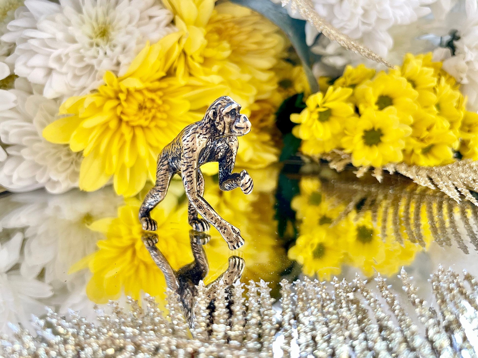 Fine Solid Brass monkey figurine, Desk Ornament, Brass Animal Collection, Orangutan Miniature, Monkey Toy, Cool gift