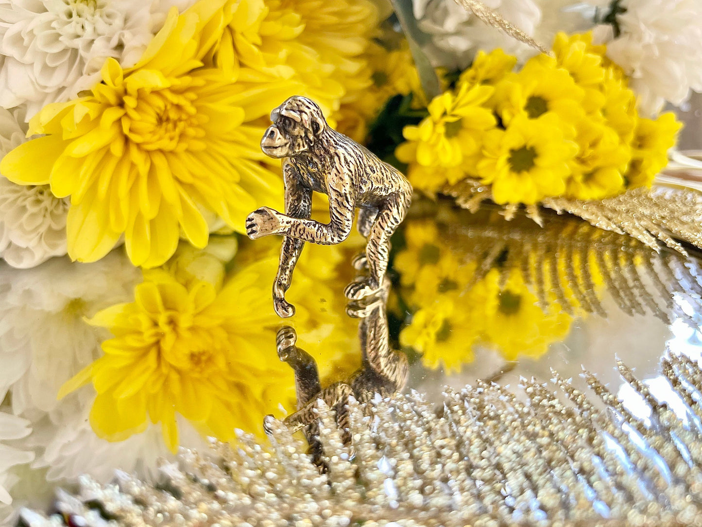 Fine Solid Brass monkey figurine, Desk Ornament, Brass Animal Collection, Orangutan Miniature, Monkey Toy, Cool gift