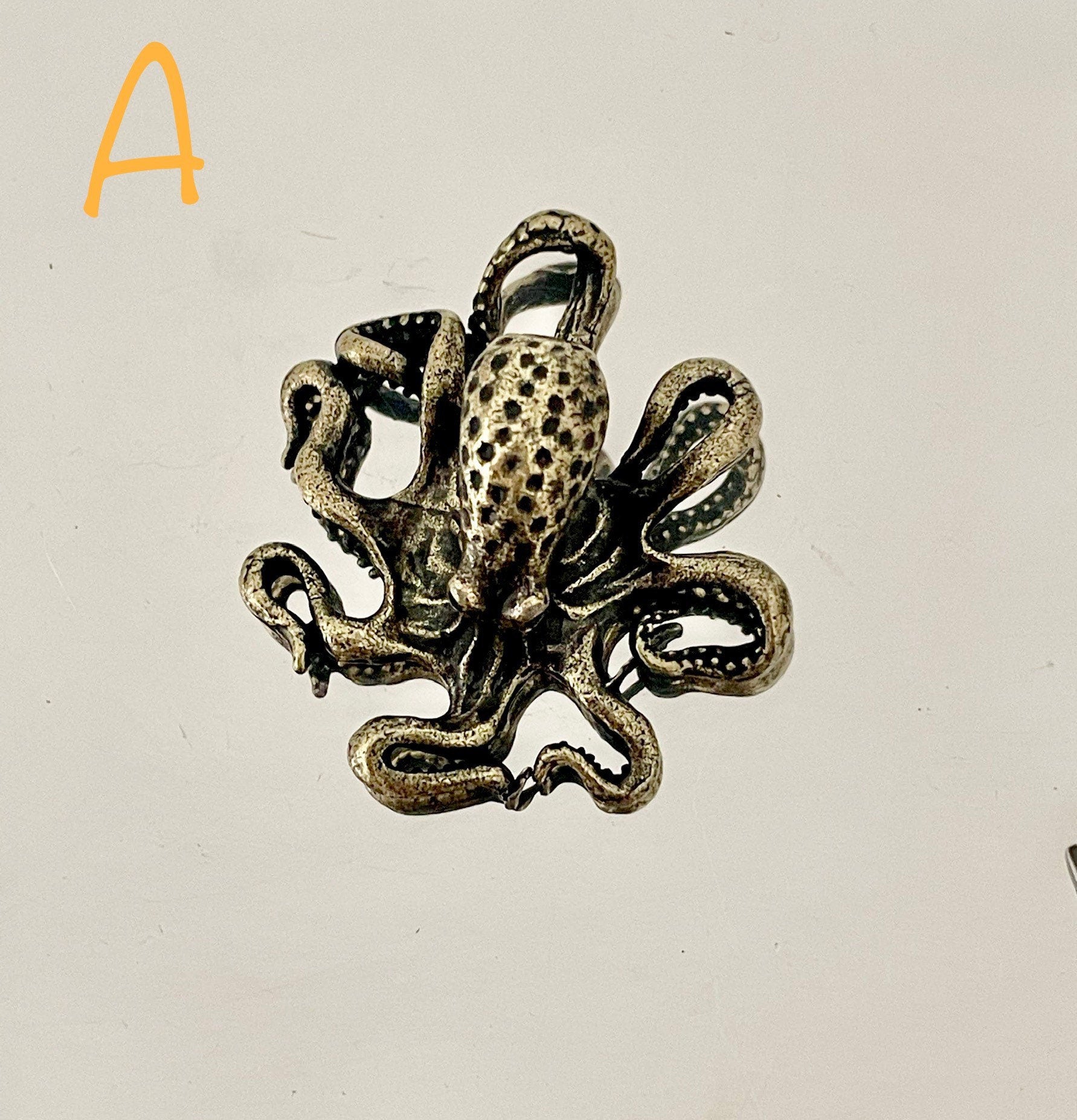 Solid Brass Octopus, calamari Miniature Figurine, Sea animals ornament, Home Decor, Collectible miniature, sea lover Gift, UK Seller