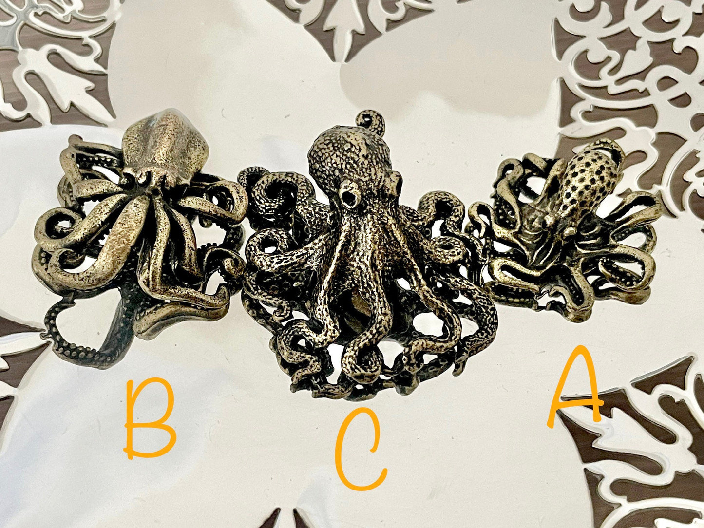 Solid Brass Octopus, calamari Miniature Figurine, Sea animals ornament, Home Decor, Collectible miniature, sea lover Gift, UK Seller