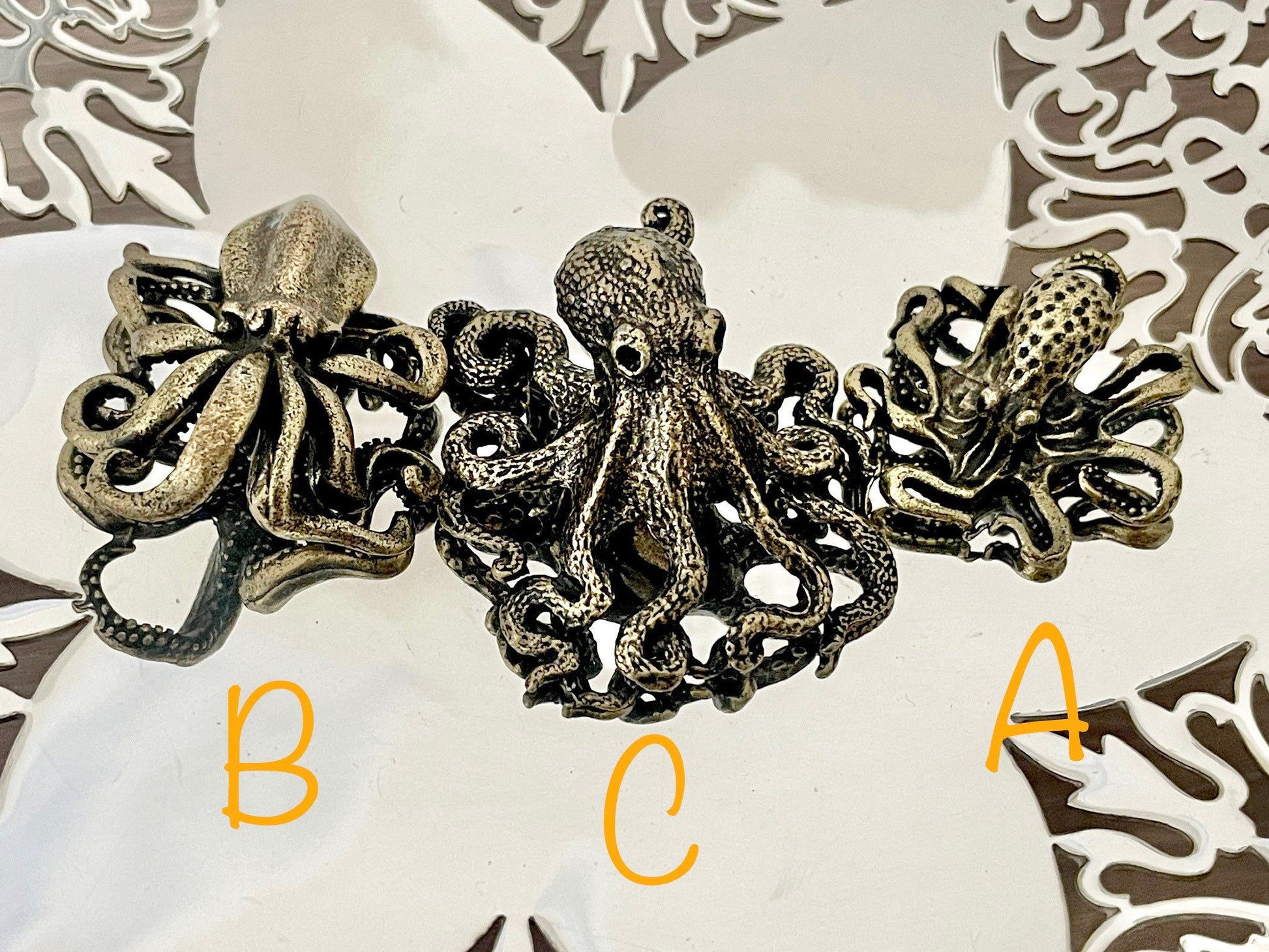 Solid Brass Octopus, calamari Miniature Figurine, Sea animals ornament, Home Decor, Collectible miniature, sea lover Gift, UK Seller
