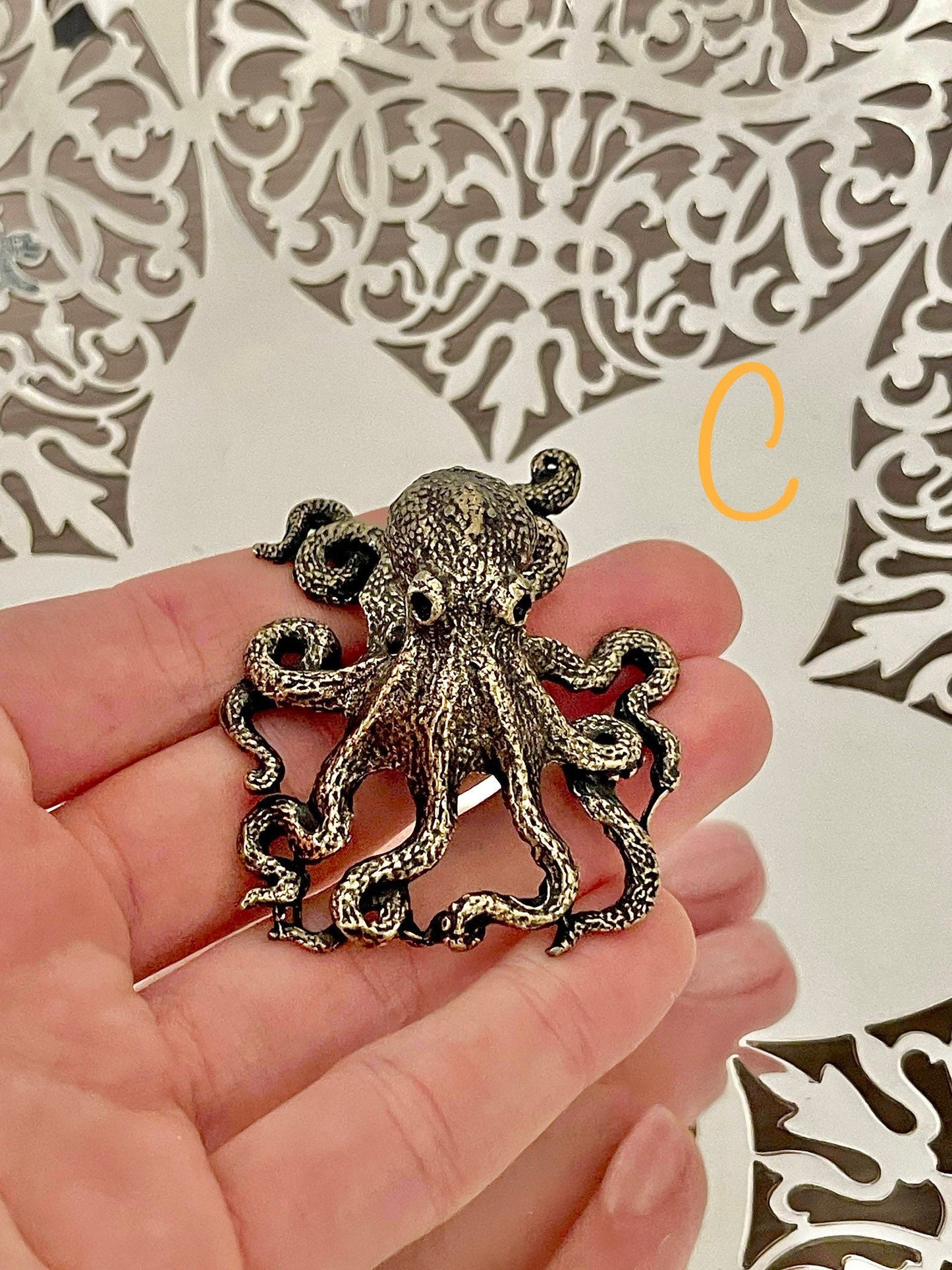Solid Brass Octopus, calamari Miniature Figurine, Sea animals ornament, Home Decor, Collectible miniature, sea lover Gift, UK Seller