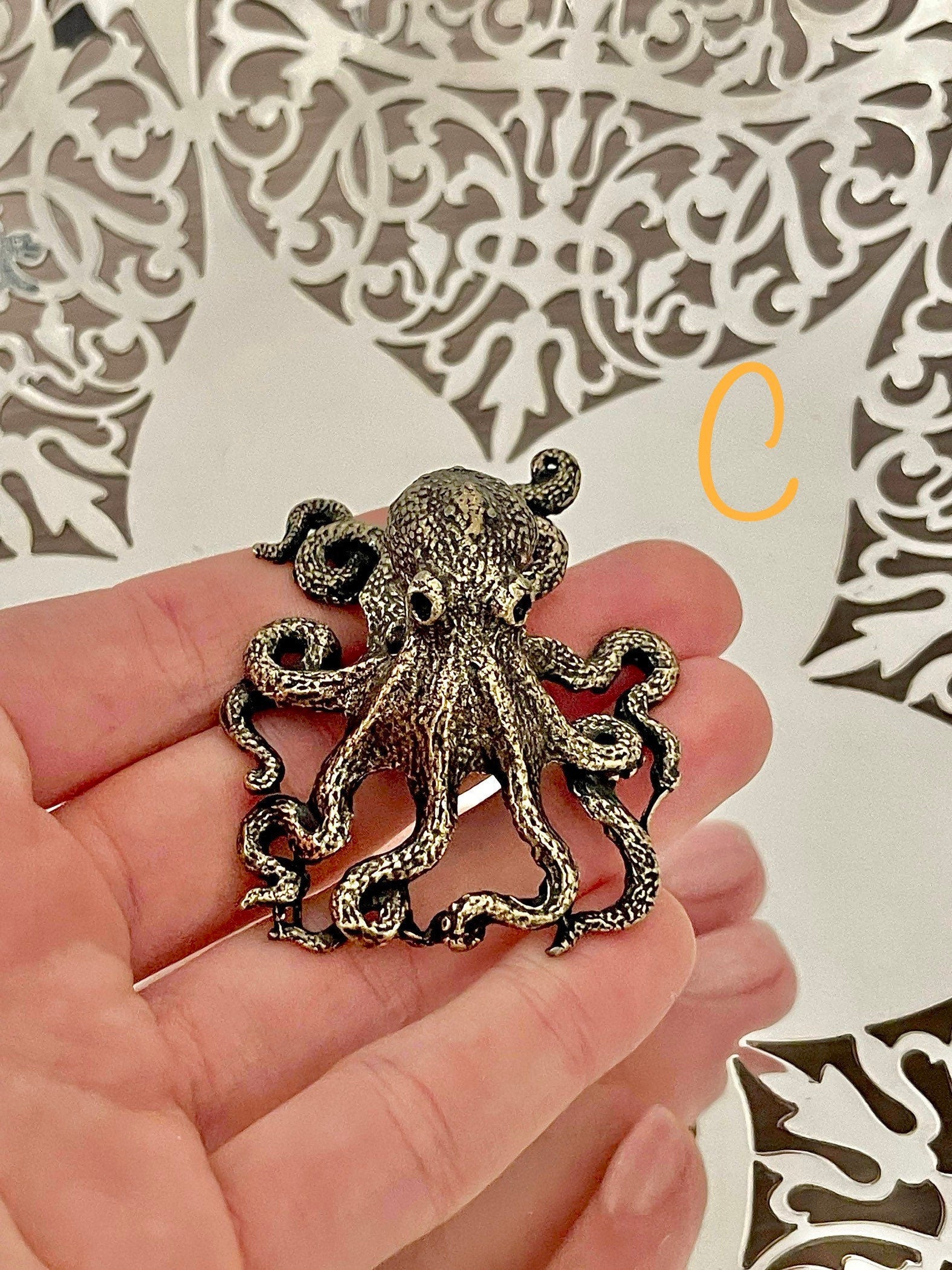 Solid Brass Octopus, calamari Miniature Figurine, Sea animals ornament, Home Decor, Collectible miniature, sea lover Gift, UK Seller