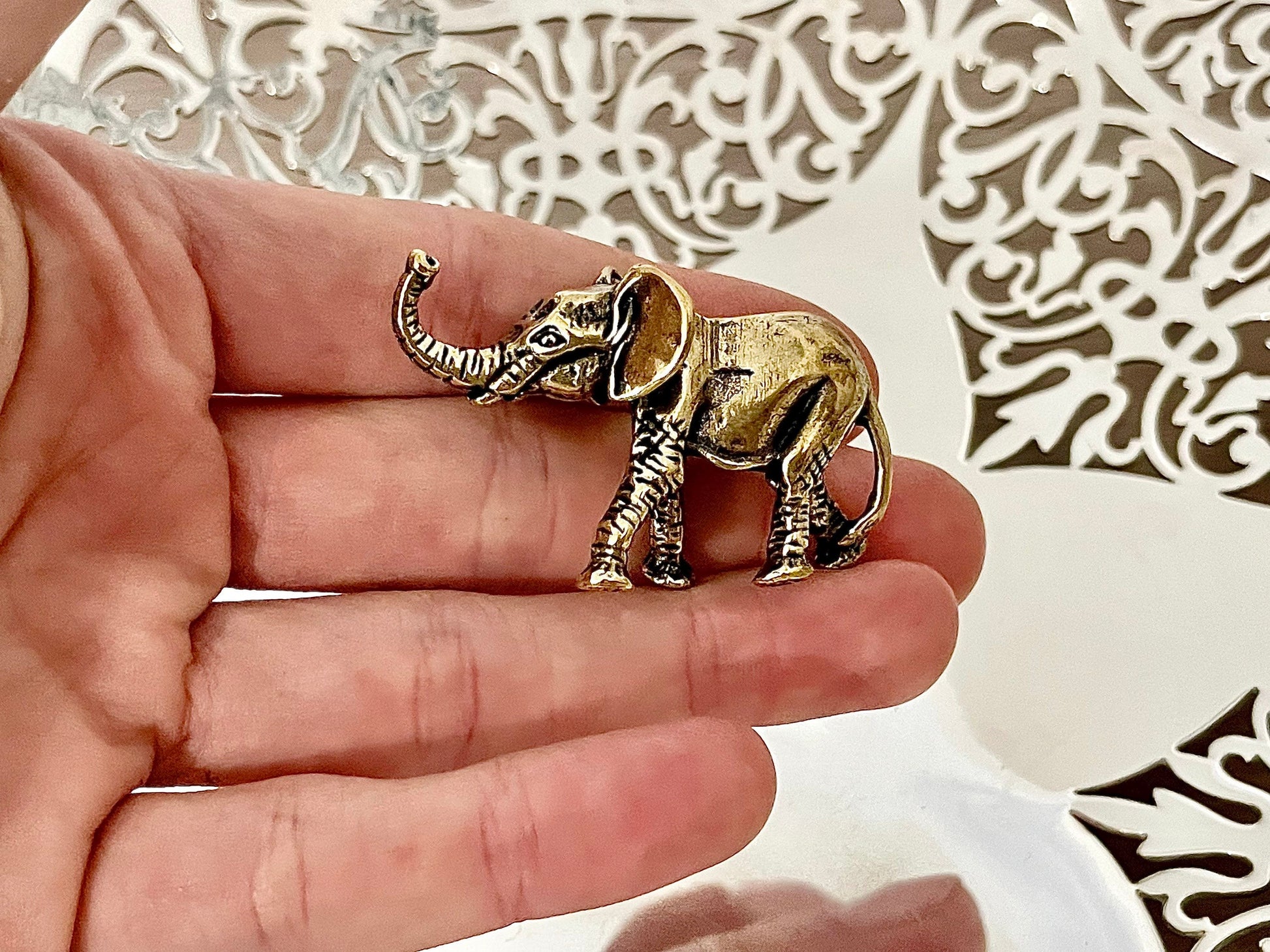 Adorable Solid Brass Baby Elephant Figurine - Cute Home Decor Accent