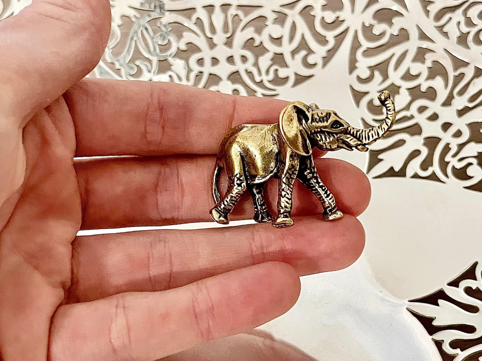 Adorable Solid Brass Baby Elephant Figurine - Cute Home Decor Accent