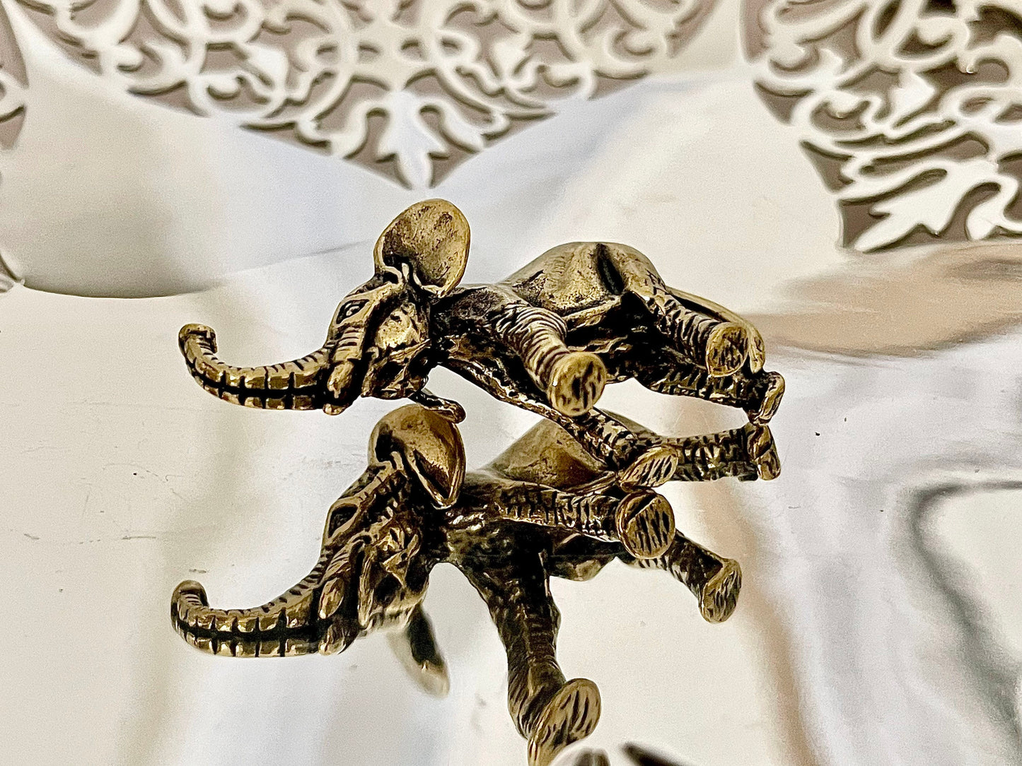 Adorable Solid Brass Baby Elephant Figurine - Cute Home Decor Accent