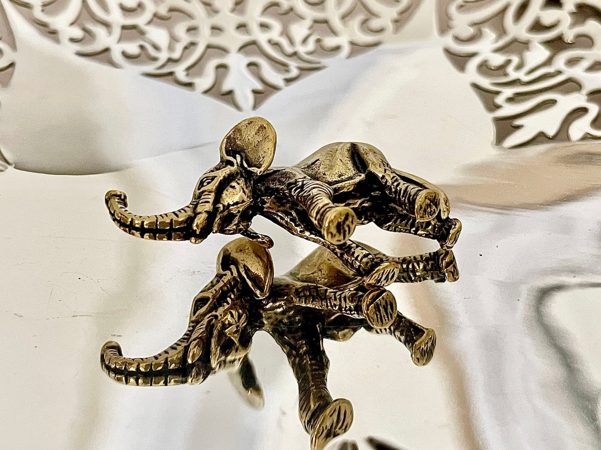 Adorable Solid Brass Baby Elephant Figurine - Cute Home Decor Accent