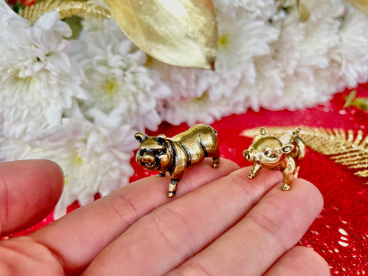 Solid Brass Miniature Two little Piglets Figurines, pig miniature, cute gift
