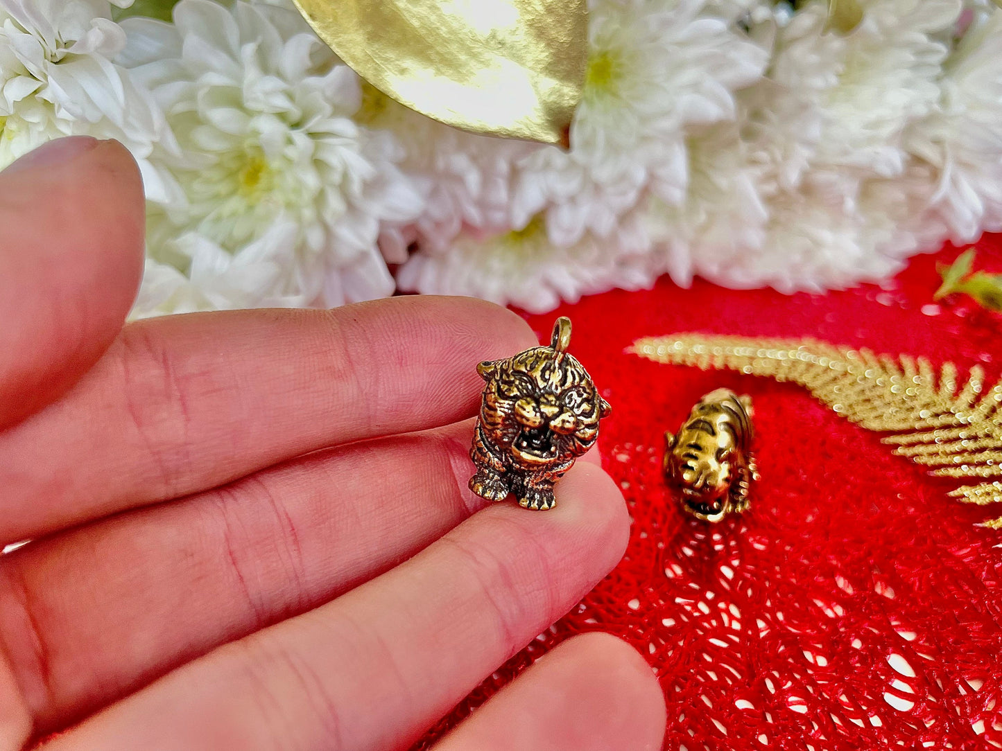 Cute little tiger tiny figurine, Brass Tiger Keyring, Tiger Keychain pedant, Roaring tiger cub pendant, Car Key Chains