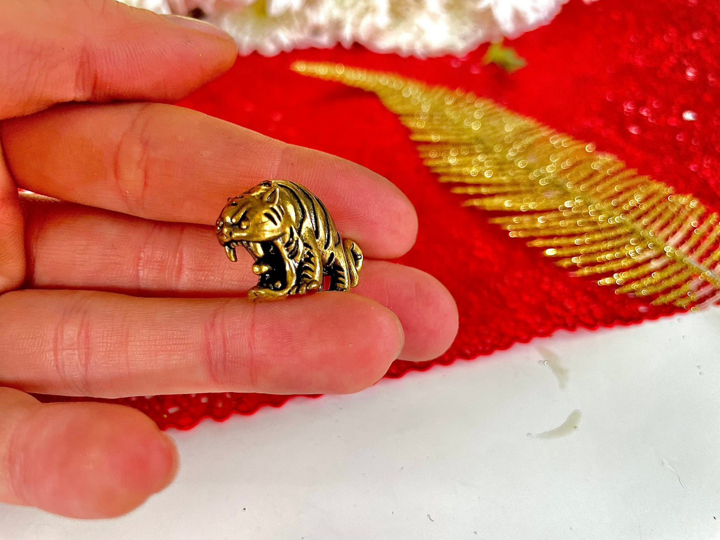 Cute little tiger tiny figurine, Brass Tiger Keyring, Tiger Keychain pedant, Roaring tiger cub pendant, Car Key Chains