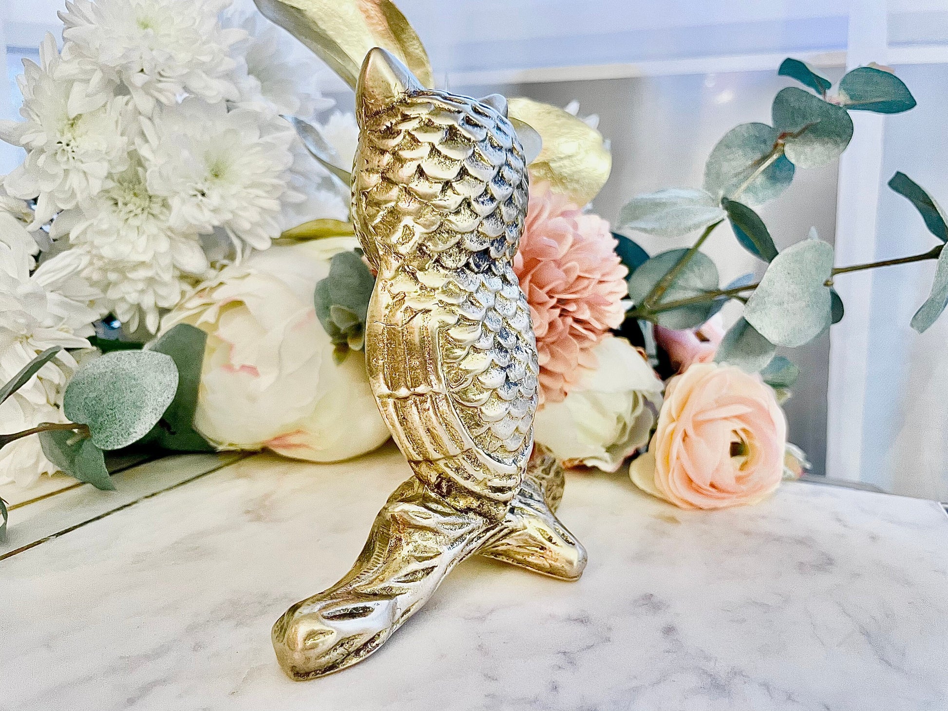 Set of three Vintage Brass Owls: Brass Sculpture of an Owl on a Branch, Table Centerpiece, Bird Figurine, collectible vintage birds