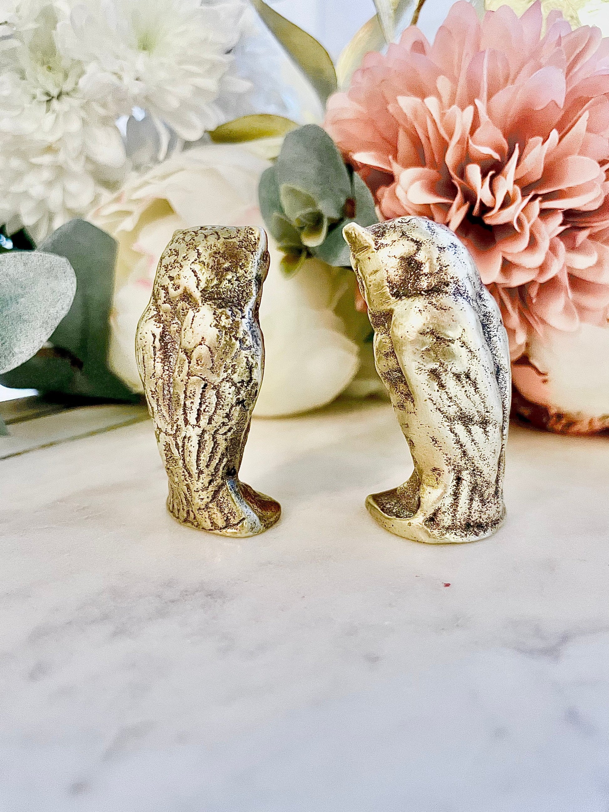 Set of three Vintage Brass Owls: Brass Sculpture of an Owl on a Branch, Table Centerpiece, Bird Figurine, collectible vintage birds